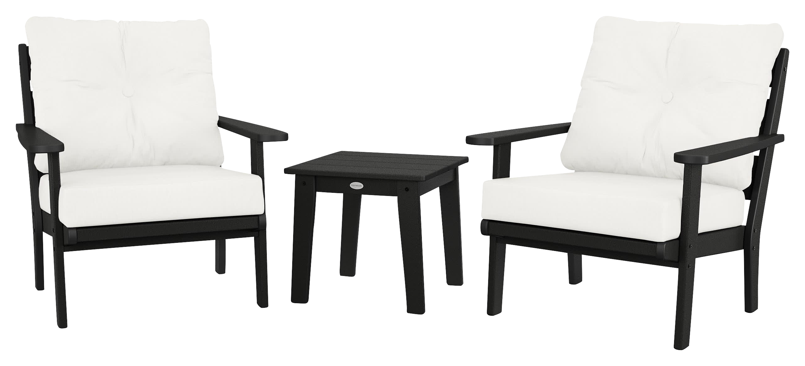 Image of POLYWOOD Lakeside 3-Piece Deep-Seating Chair Set - Black/Natural Linen