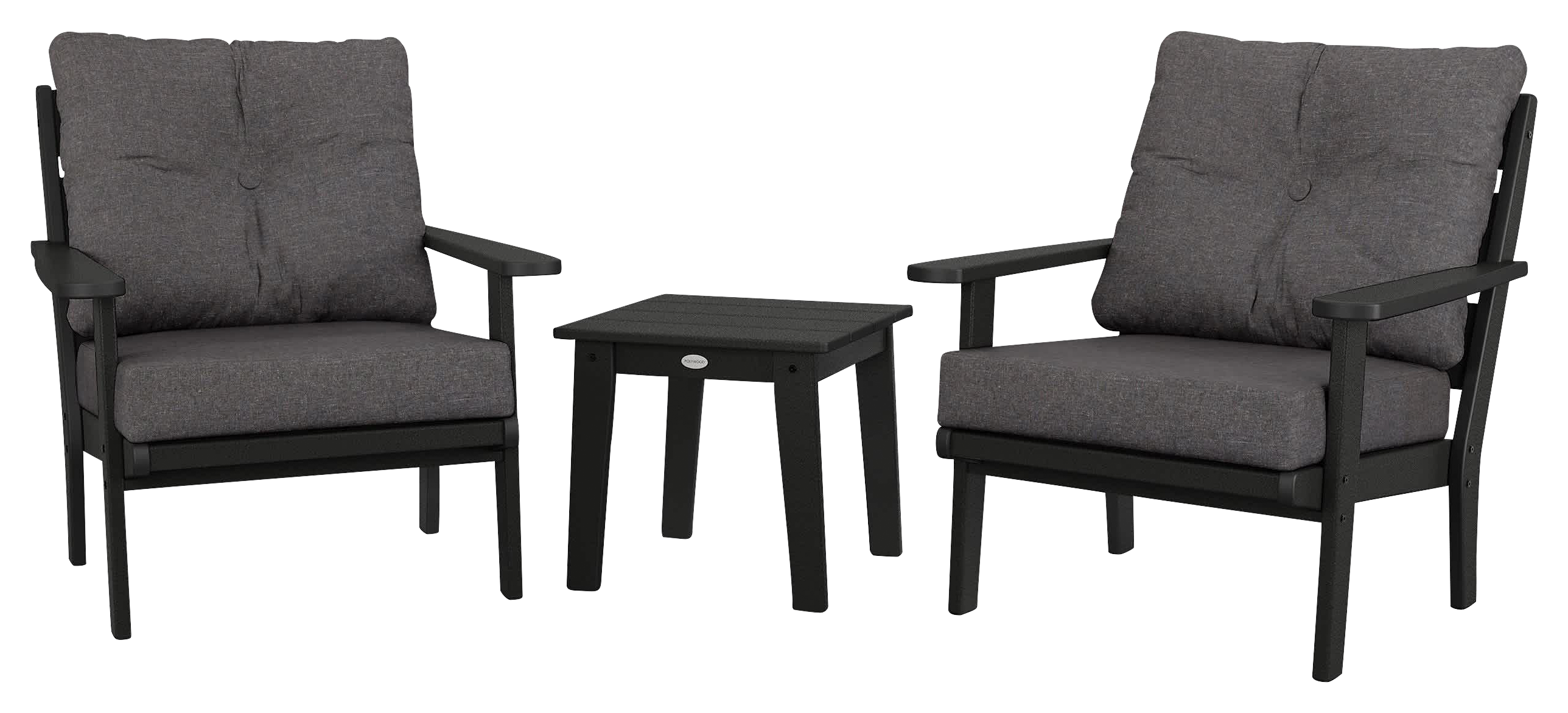 Image of POLYWOOD Lakeside 3-Piece Deep-Seating Chair Set - Black/Ash Charcoal