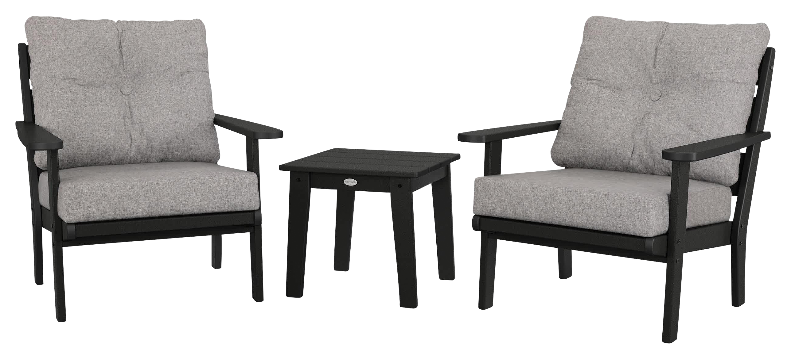 Image of POLYWOOD Lakeside 3-Piece Deep-Seating Chair Set - Black/Grey Mist