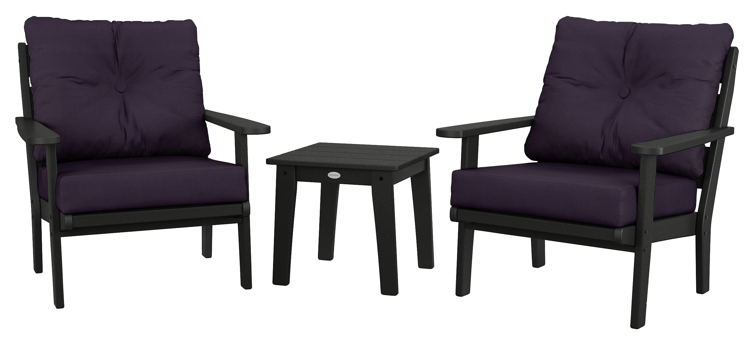 Image of POLYWOOD Lakeside 3-Piece Deep-Seating Chair Set - Black/Navy Linen