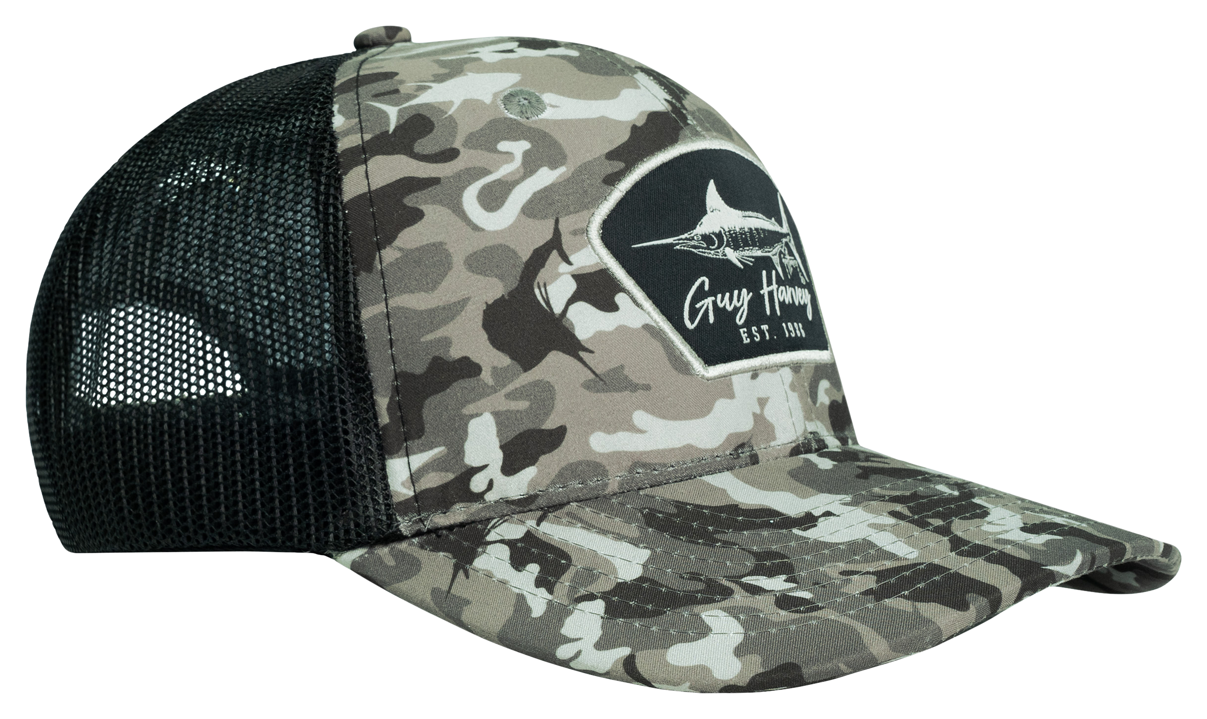 GUY HARVEY Fishy Green Camo Mesh-Back Trucker Cap