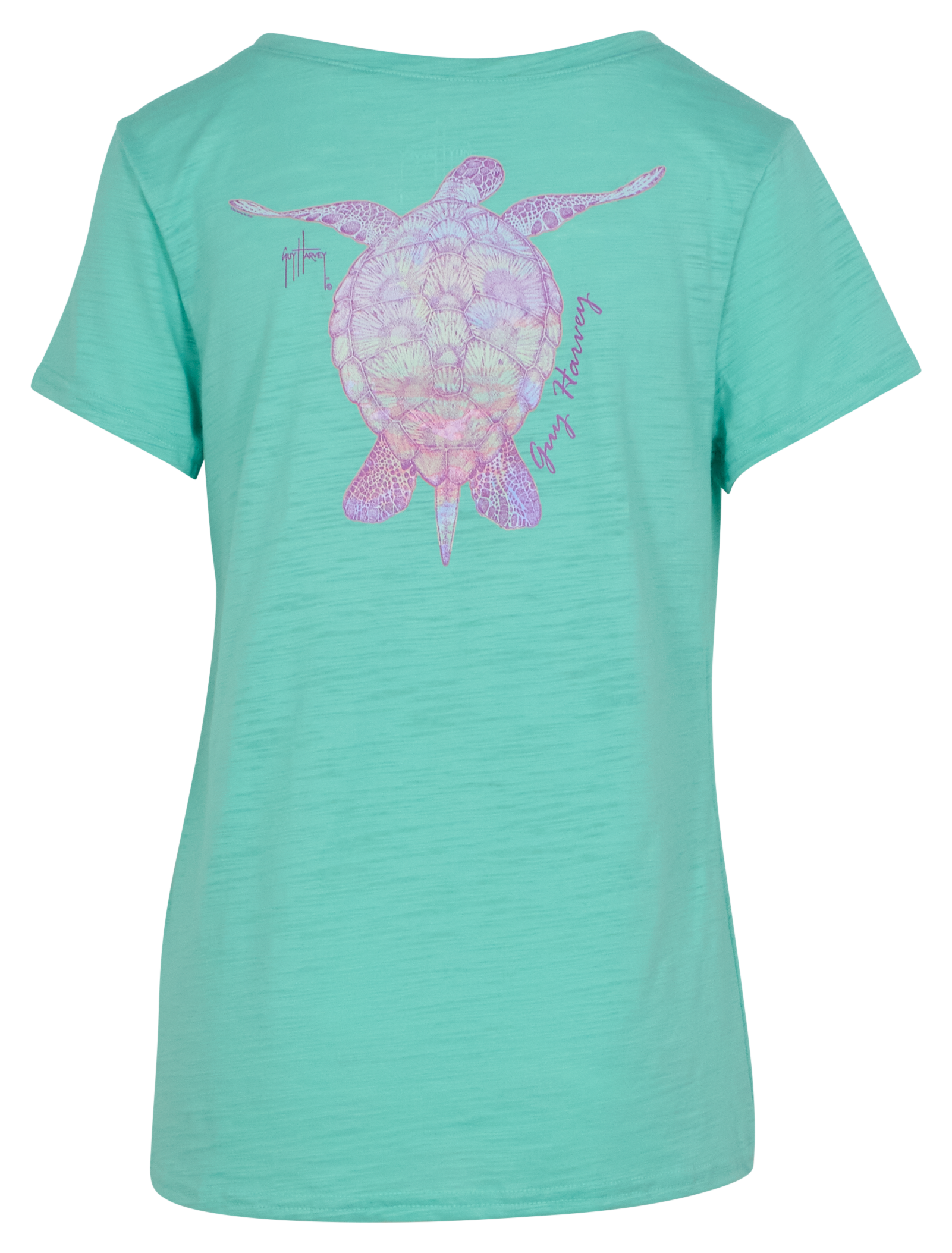 Image of Guy Harvey Groovy Turtle V-Neck Short-Sleeve T-Shirt - Pool Blue
