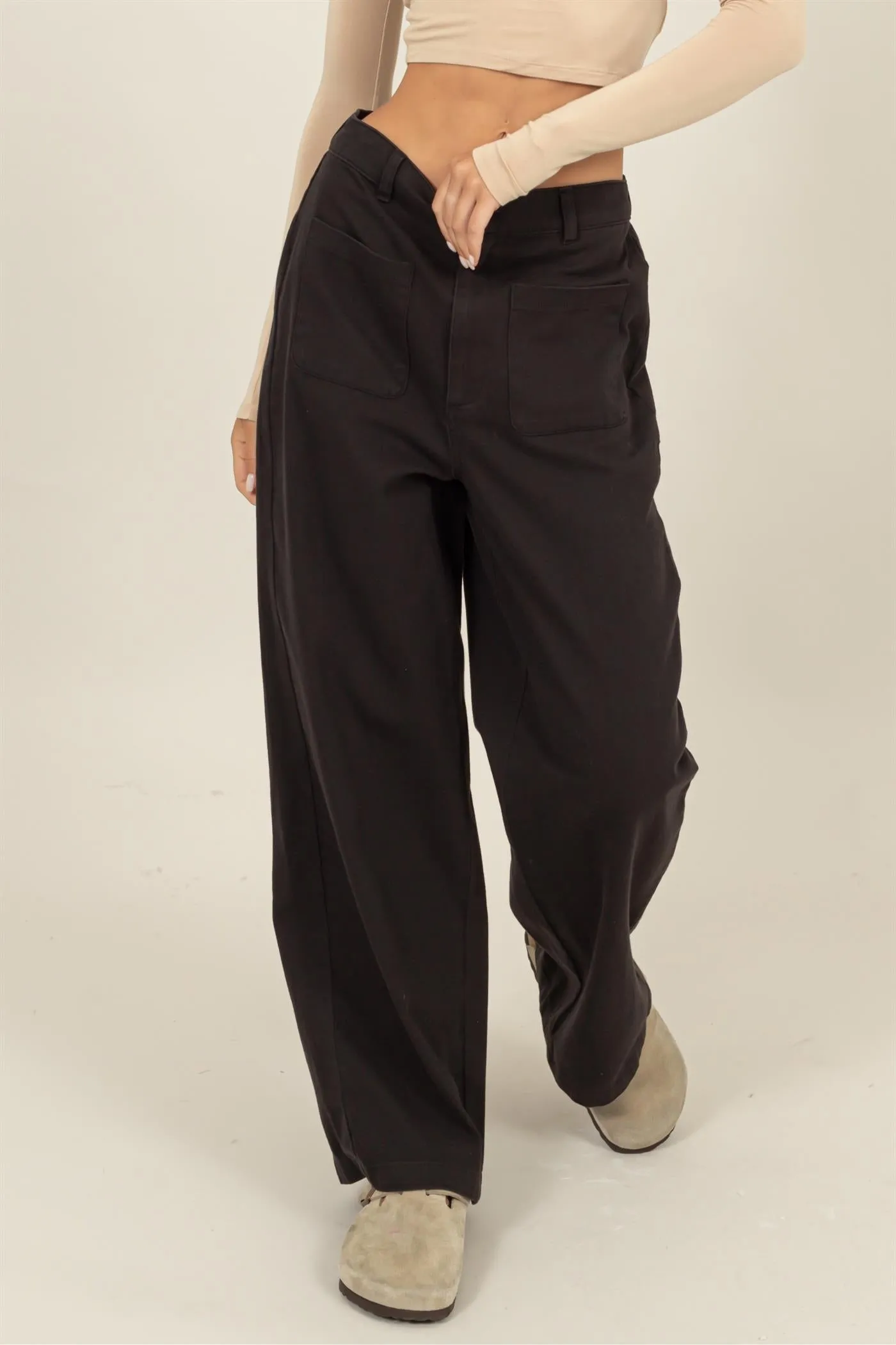 Image of High-Waist Wide-Leg Pants - Black - S
