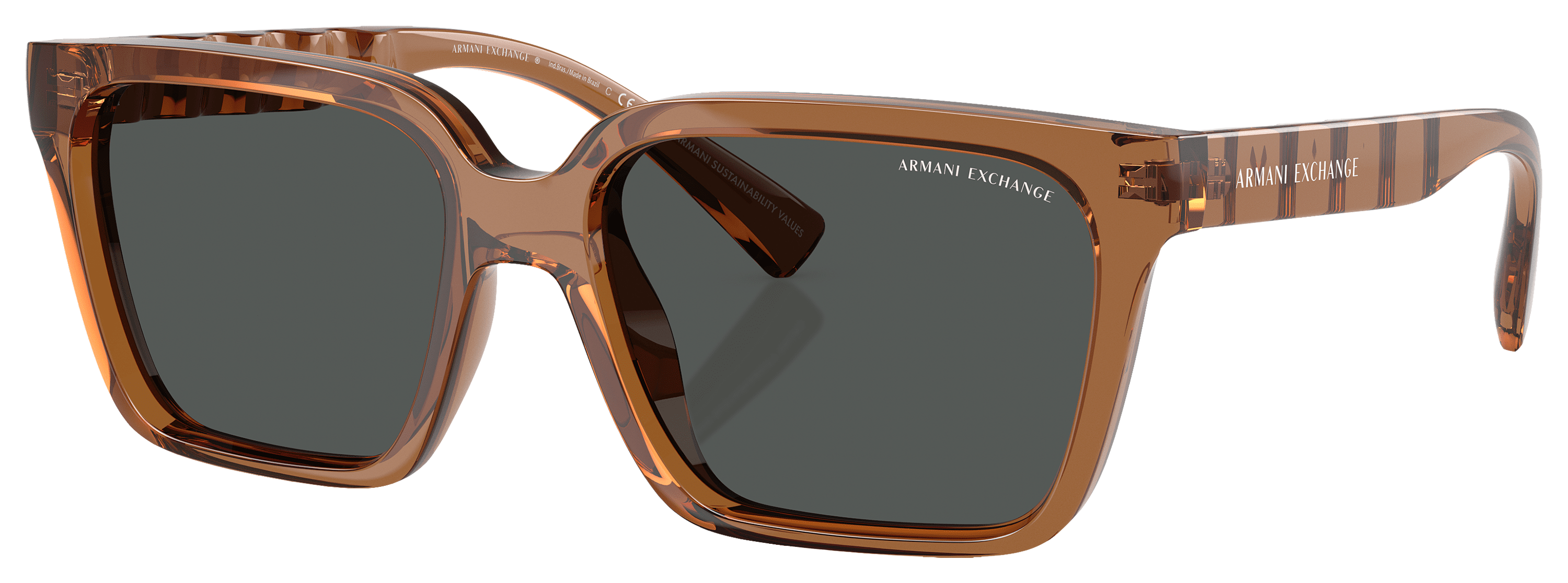 Image of Armani Exchange AX4147S Sunglasses - Shiny Transparent Brown/Dark Gray - Medium