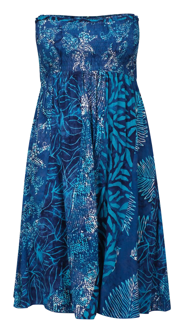 Image of Santiki Taryn Strapless Dress Swimsuit Cover-Up for Ladies - Blue Batik - L