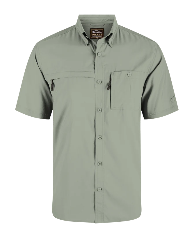 Image of Drake Waterfowl 8-Shot Flyweight Short-Sleeve Button-Down Shirt - Sage