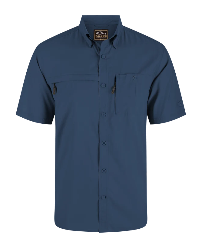 Image of Drake Waterfowl 8-Shot Flyweight Short-Sleeve Button-Down Shirt - Ensign Blue