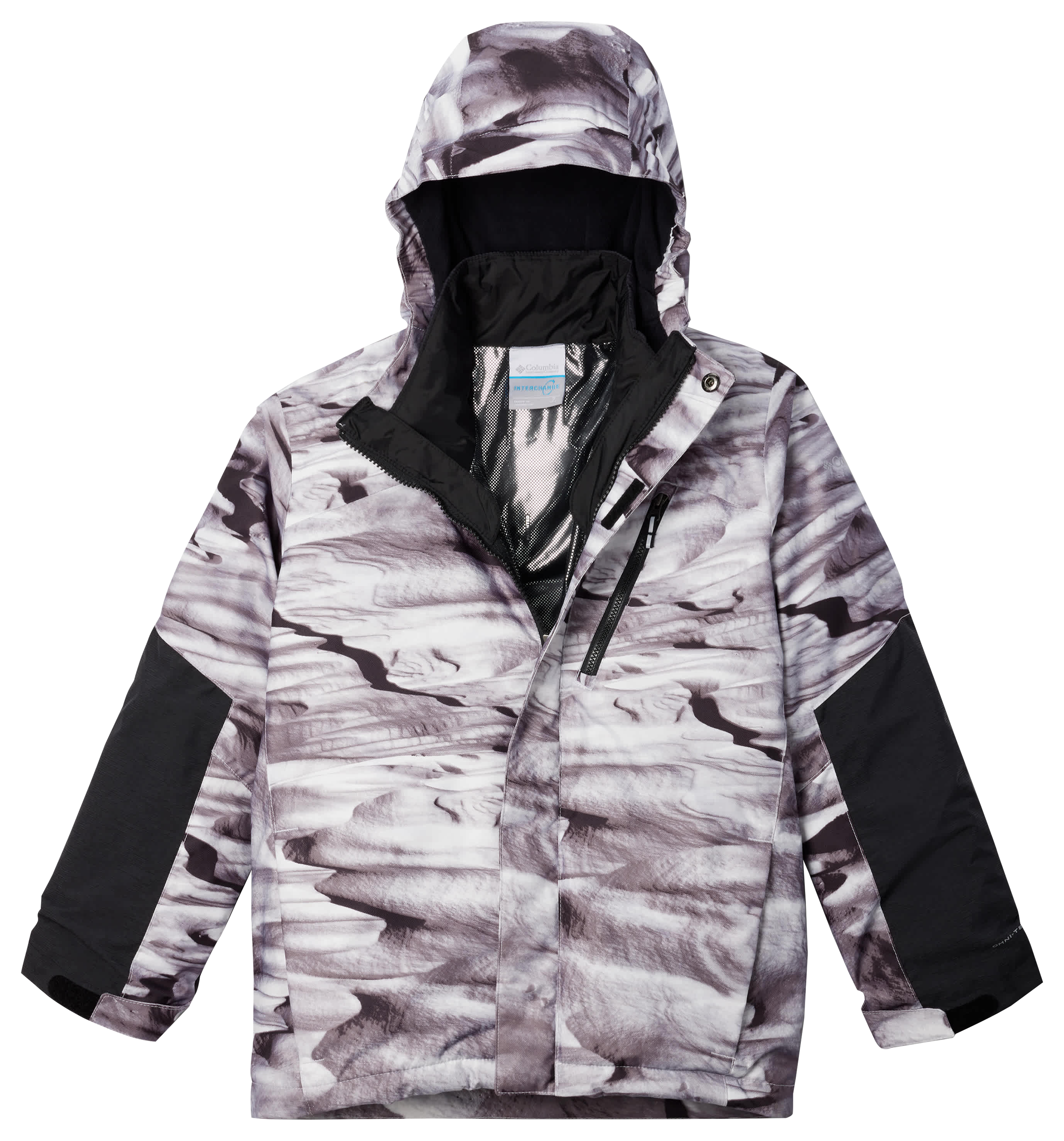 Image of Columbia Whirlibird III Printed Interchange Jacket for Kids - White Windblown/Black - S