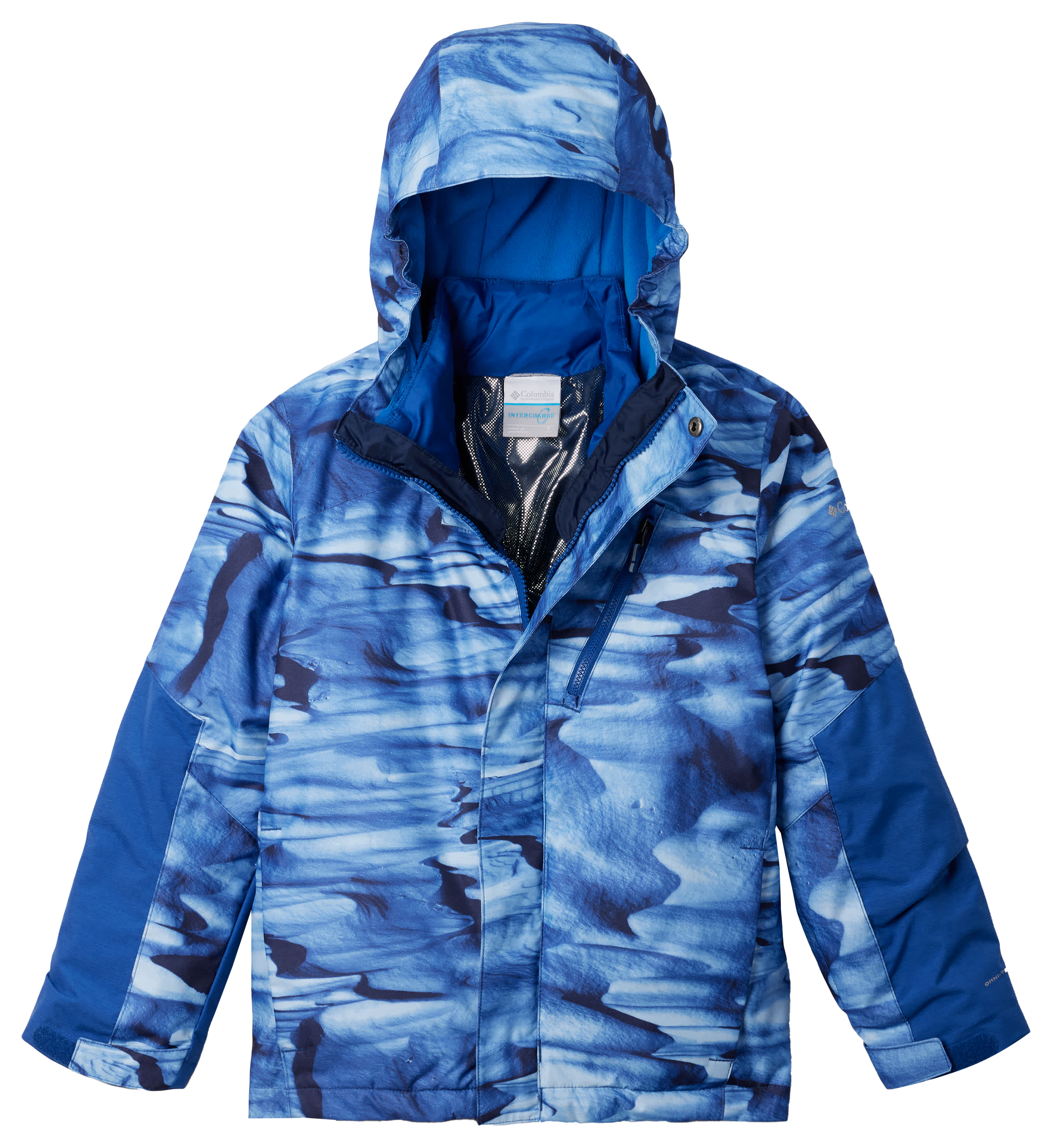 Image of Columbia Whirlibird III Printed Interchange Jacket for Kids - Mountain Blue Windblown/Mountain Blue - XL