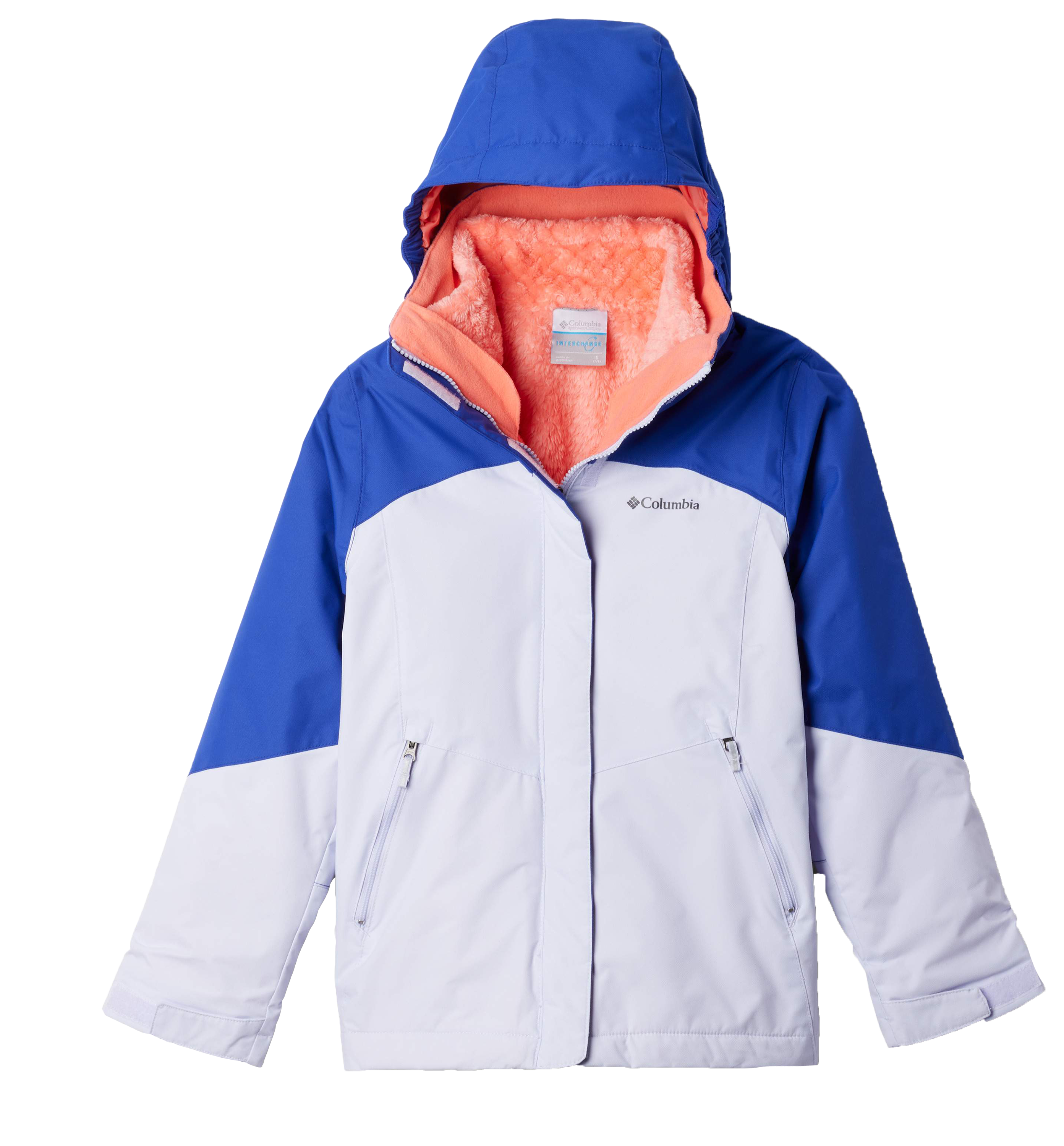 Image of Columbia Bugaboo III Fleece Interchange Jacket for Girls - Snowdrift/Clematis Blue/Coral - XS