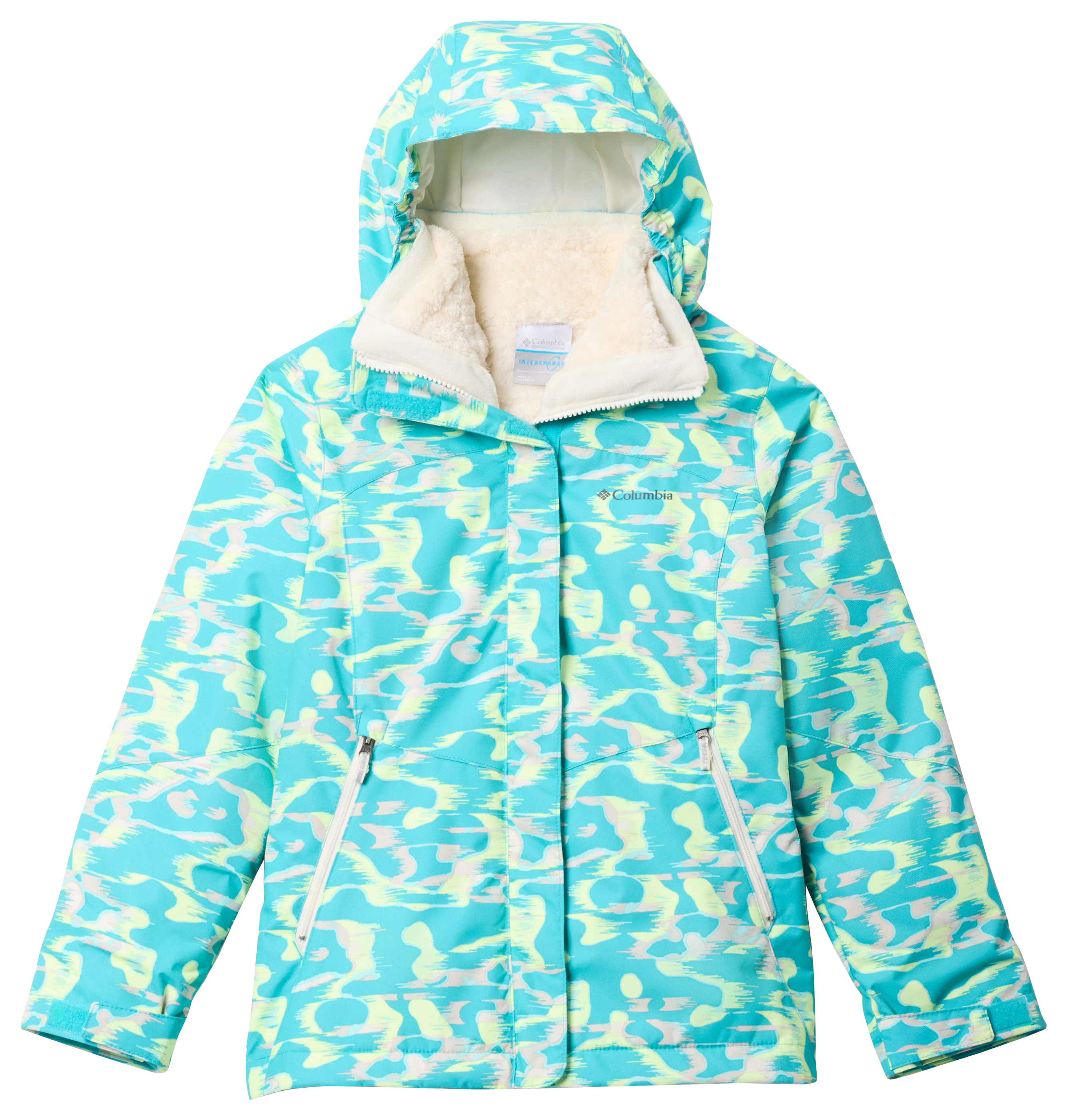 Image of Columbia Bugaboo III Printed Fleece Interchange Jacket for Girls - Geyser Barkblur/Chalk - L