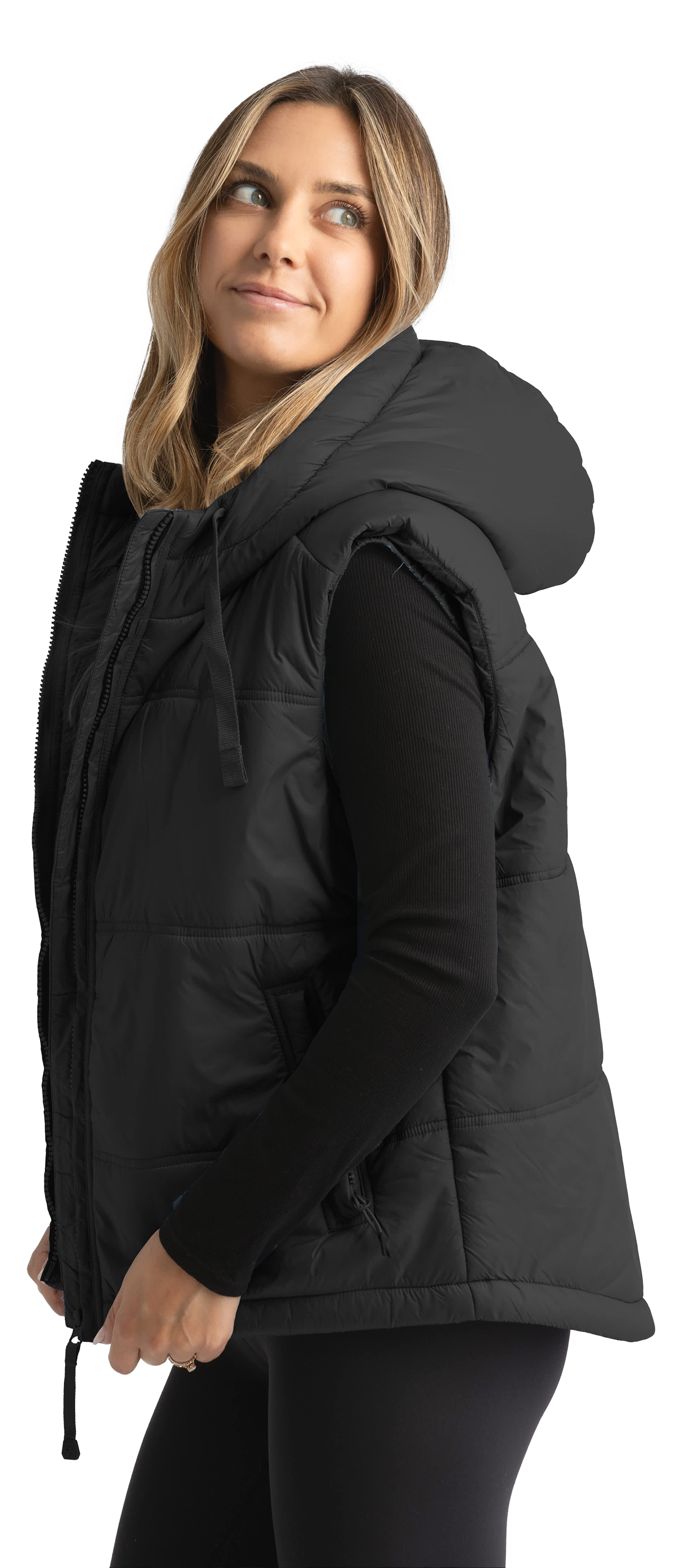 Image of LIV Outdoor Daphne Super Soft Full-Zip Hooded Puffer Vest for Ladies - Meteorite Black - M