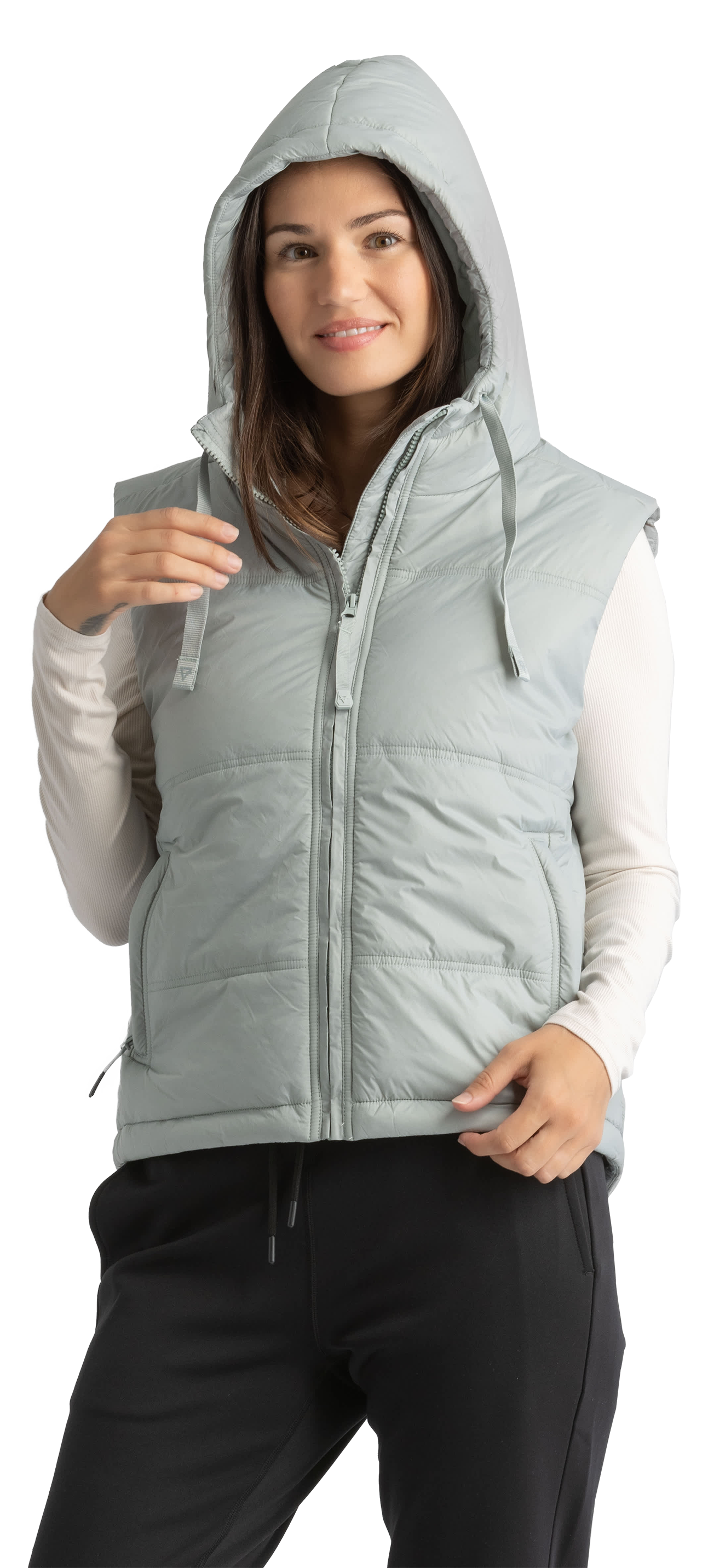 Image of LIV Outdoor Daphne Super Soft Full-Zip Hooded Puffer Vest for Ladies - Aqua Gray - LG