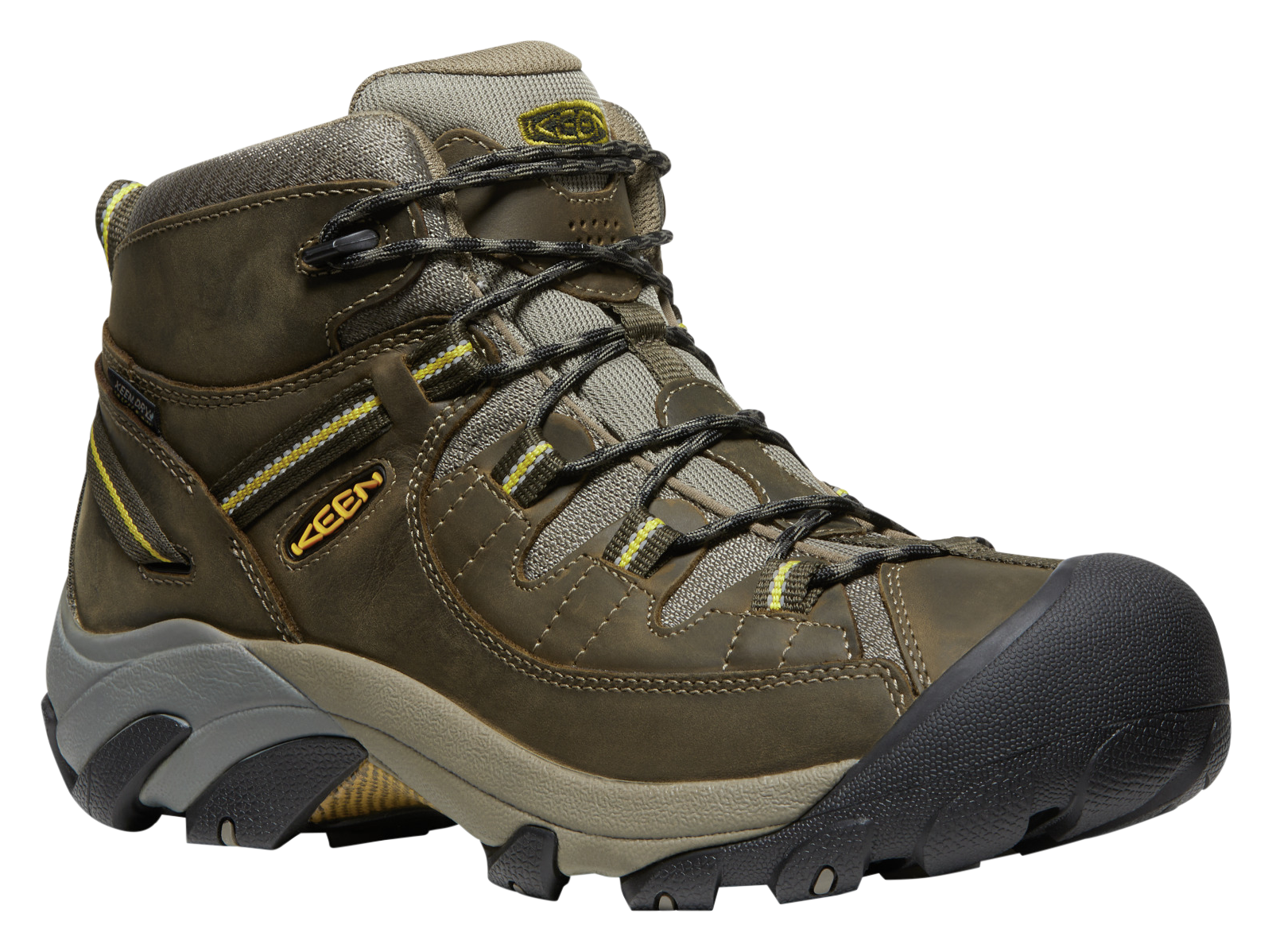 KEEN Targhee II Mid Waterproof Hiking Boots for Men - Black Olive/Yellow