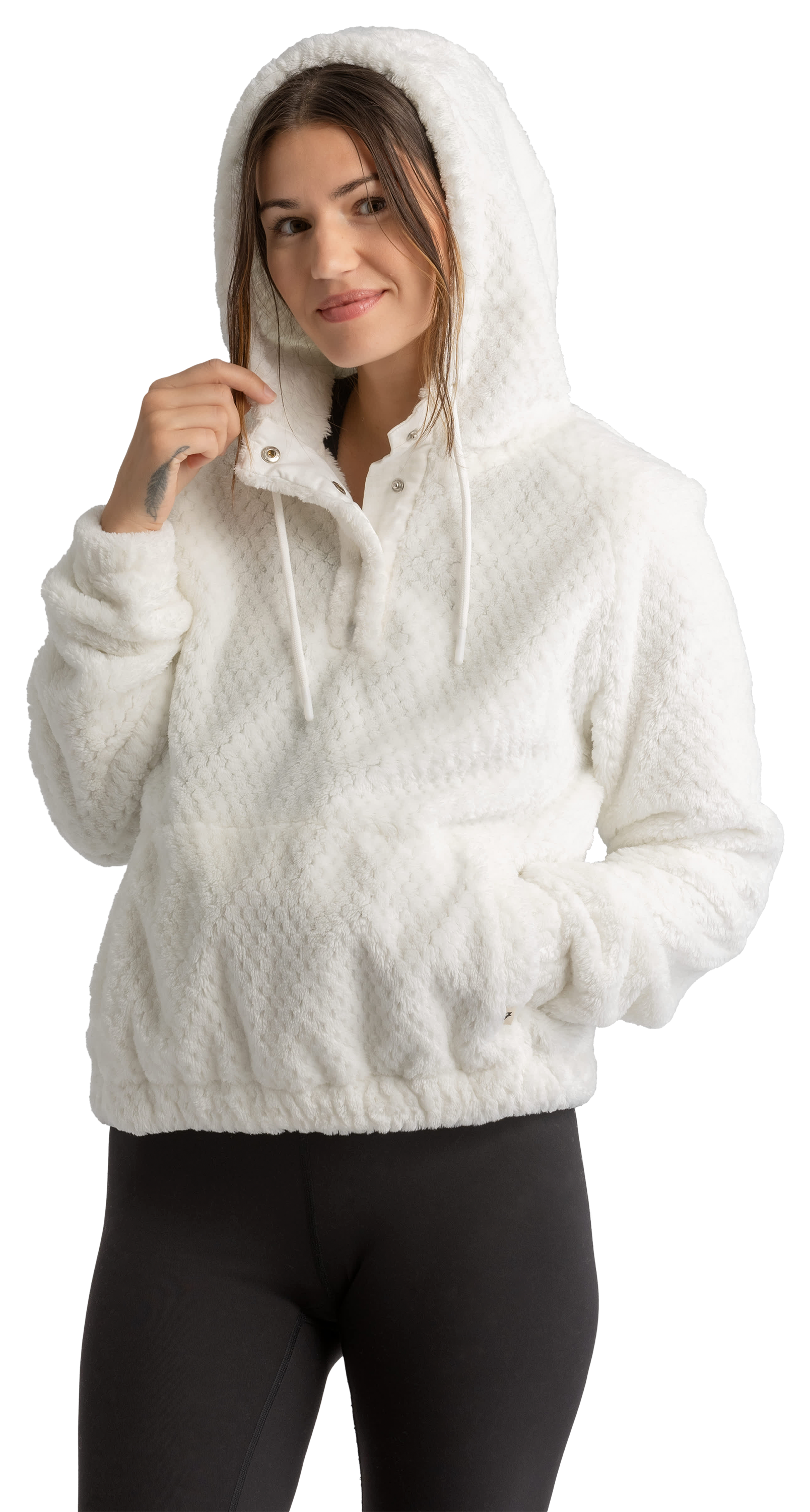 Image of LIV Outdoor Flora Ultrasoft Shearling Hooded Long-Sleeve Pullover for Ladies - White - M