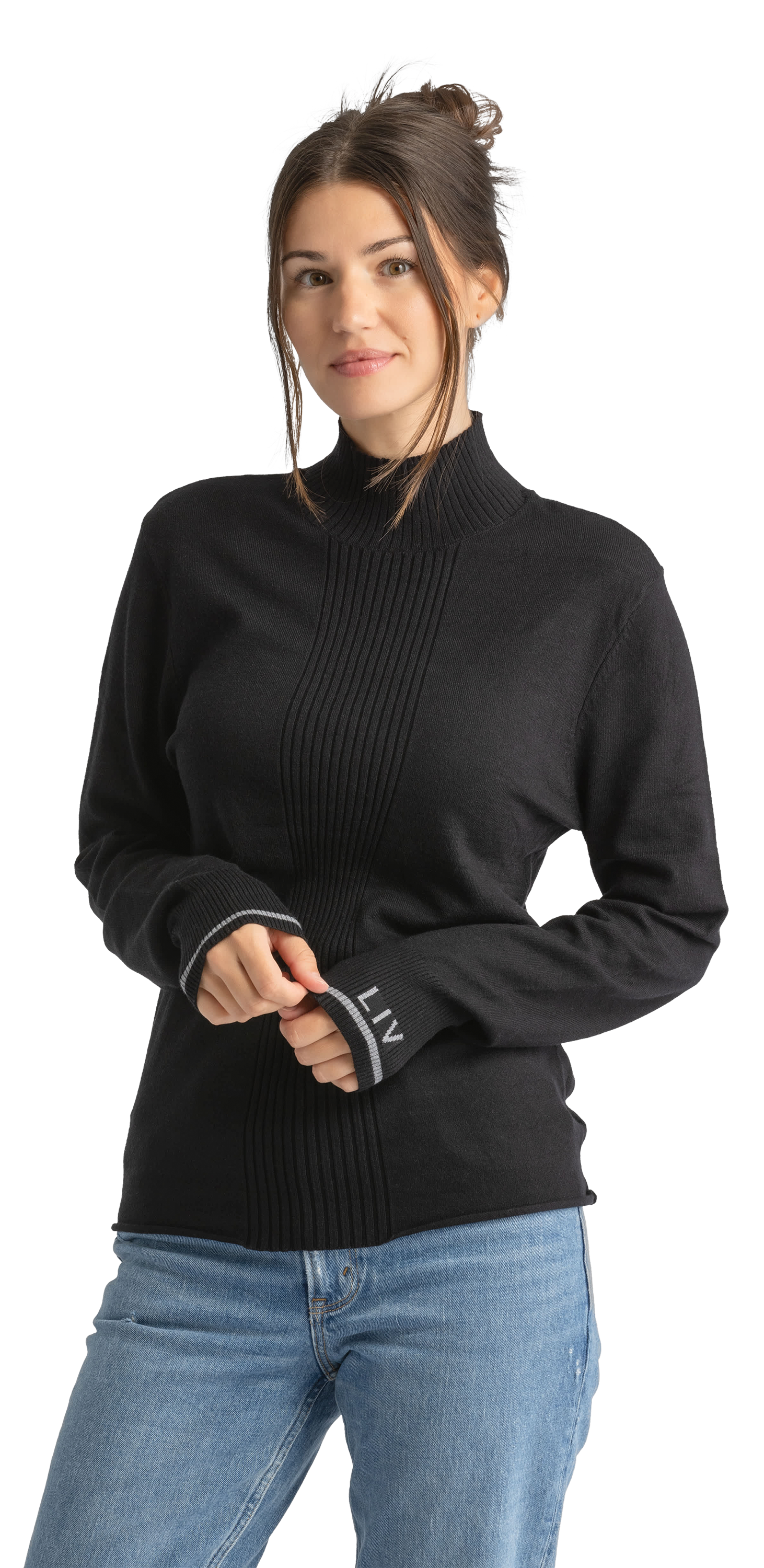 Image of LIV Outdoor Freya Knit Mock-Neck Long-Sleeve Shirt for Ladies - Meteorite Black - SM