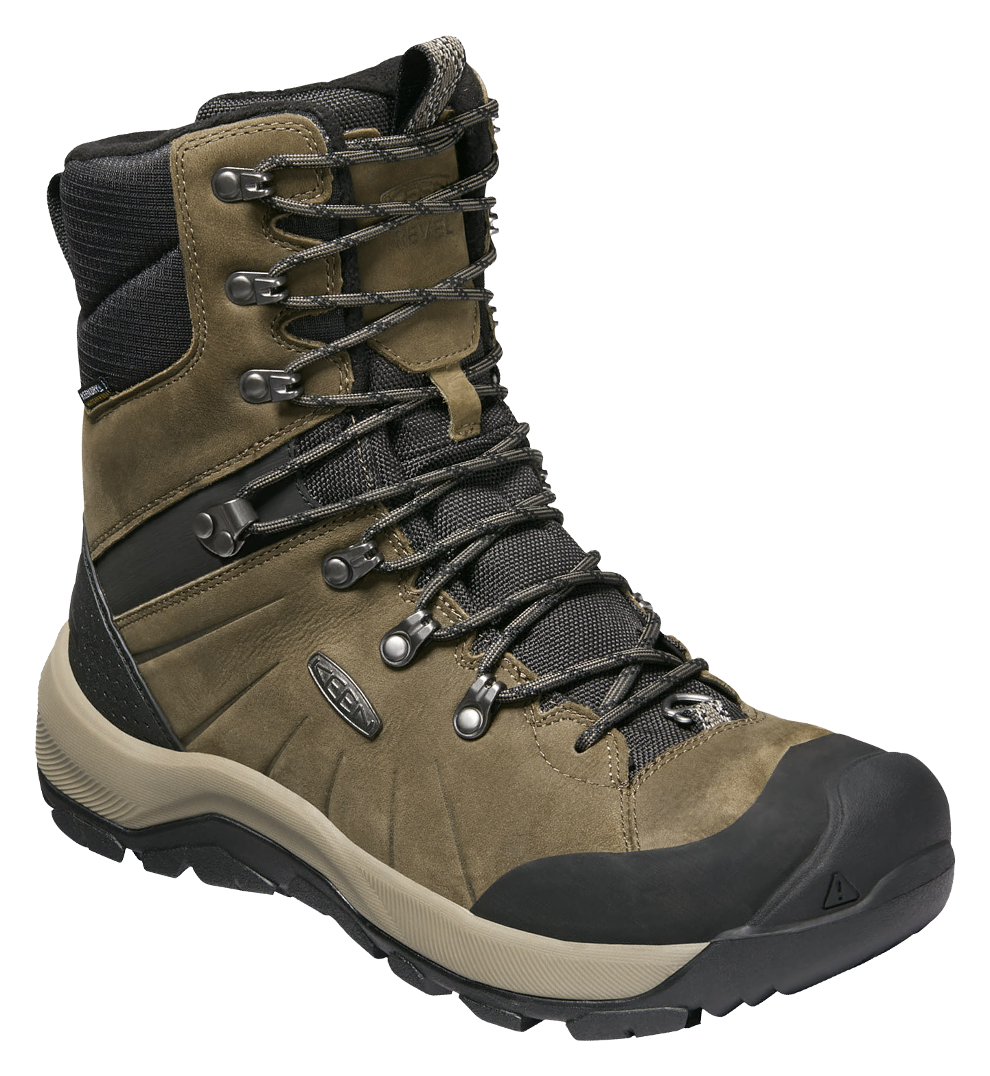 Image of KEEN Revel IV High Polar Insulated Waterproof Hiking Boots for Men - Canteen/Black - 12M