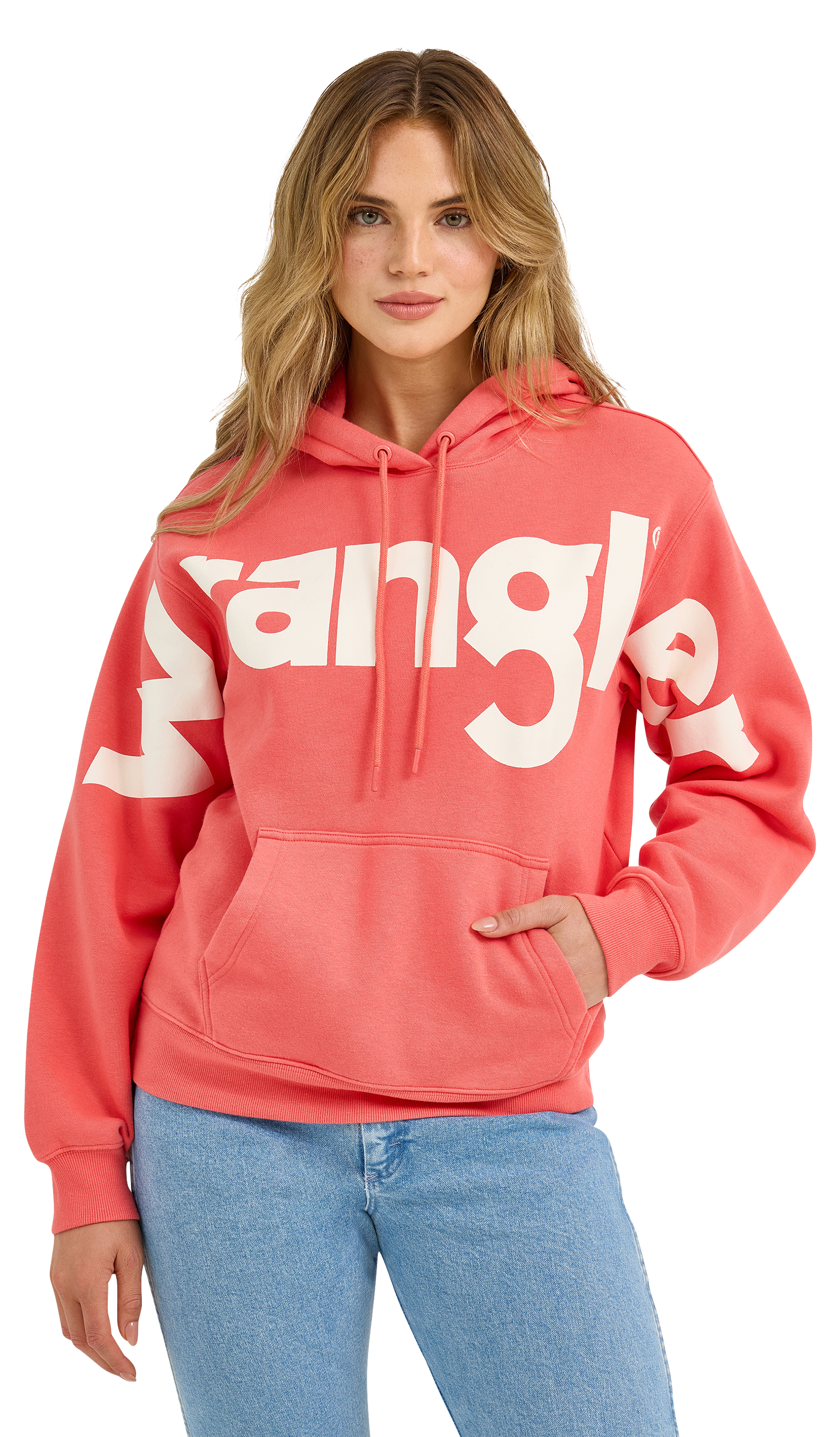Image of Wrangler Retro Bold Logo Sweatshirt Hoodie for Ladies - Coral - L