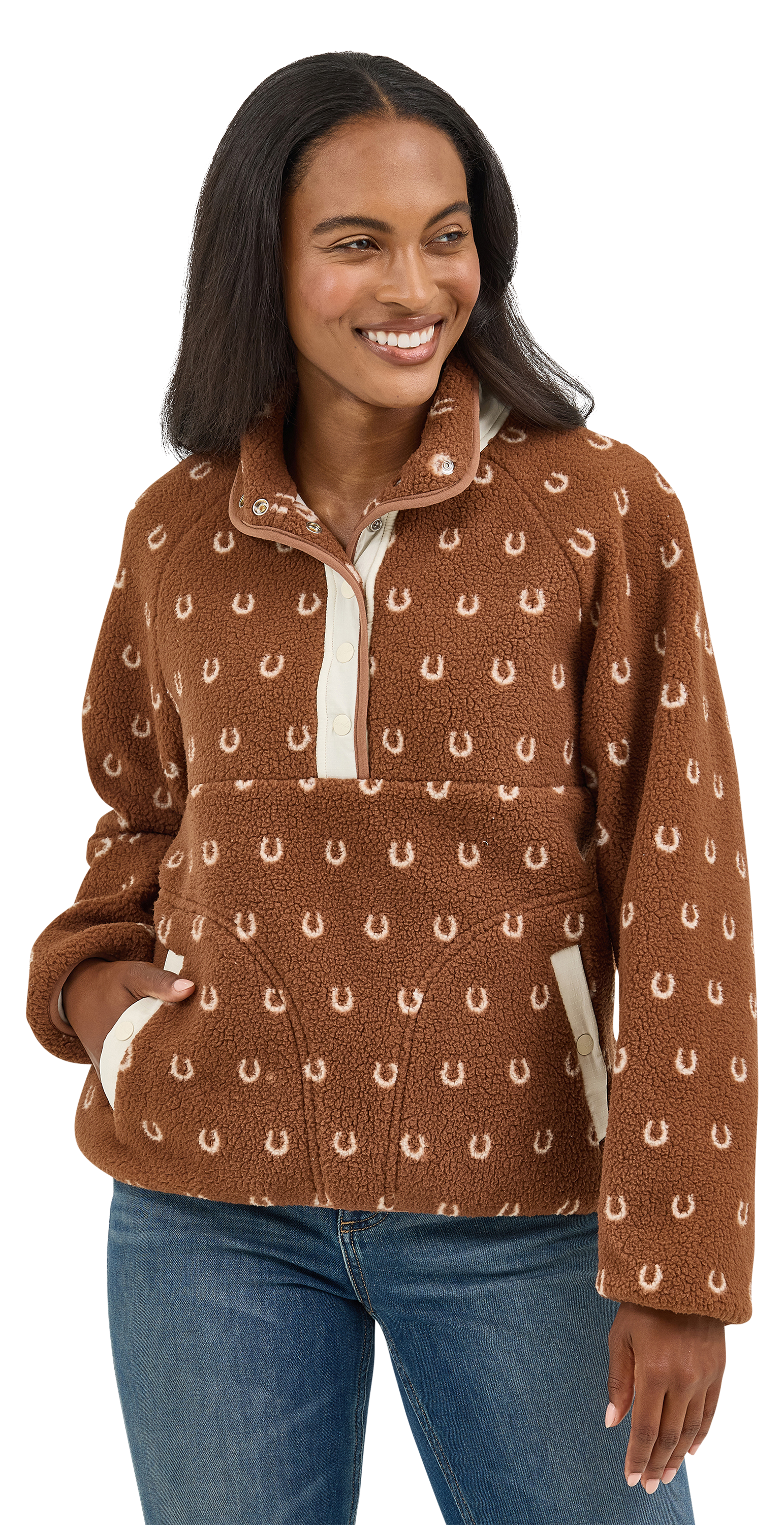 Image of Wrangler Retro Half-Snap Sherpa Pullover for Ladies - Brown