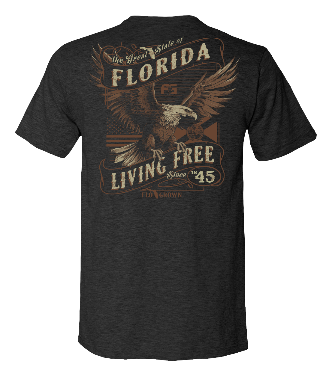 Image of FloGrown Retro Freedom Eagle Short-Sleeve T-Shirt for Men - Charcoal