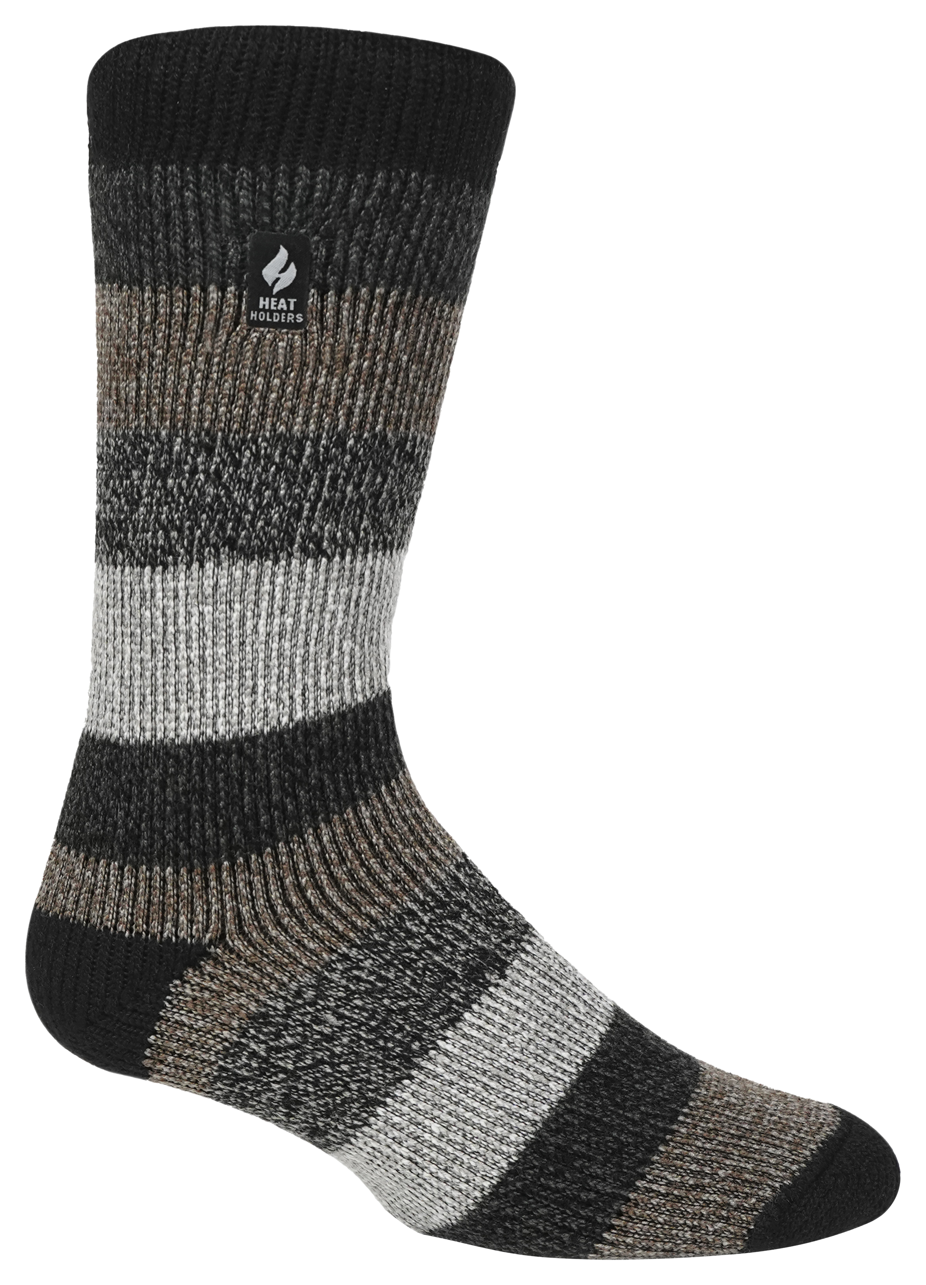 Image of Heat Holders Milan Original Striped Crew Socks for Men - Black/Grey