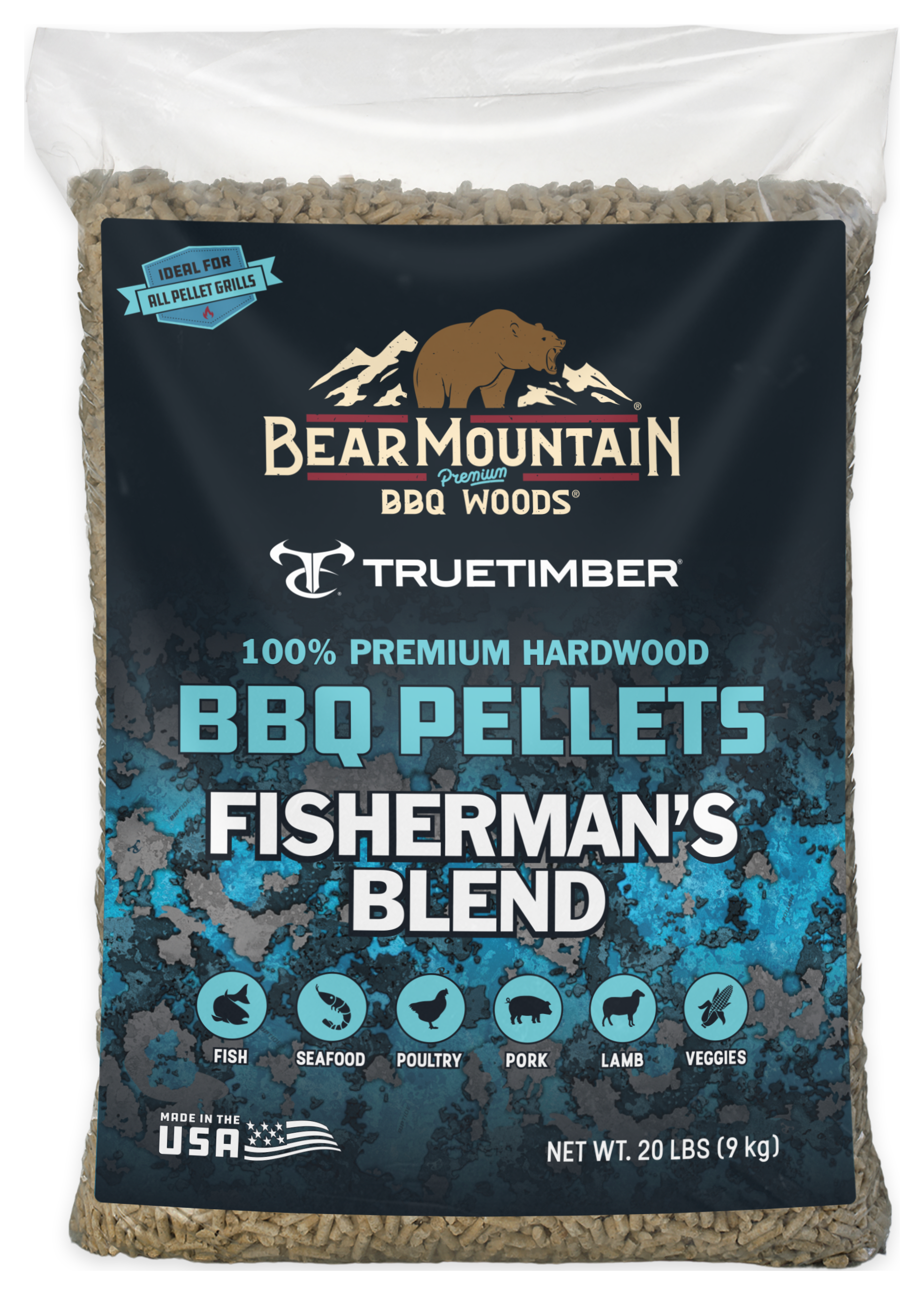 Bear Mountain BBQ Woods TrueTimber Fisherman's Blend Premium Hardwood BBQ Pellets
