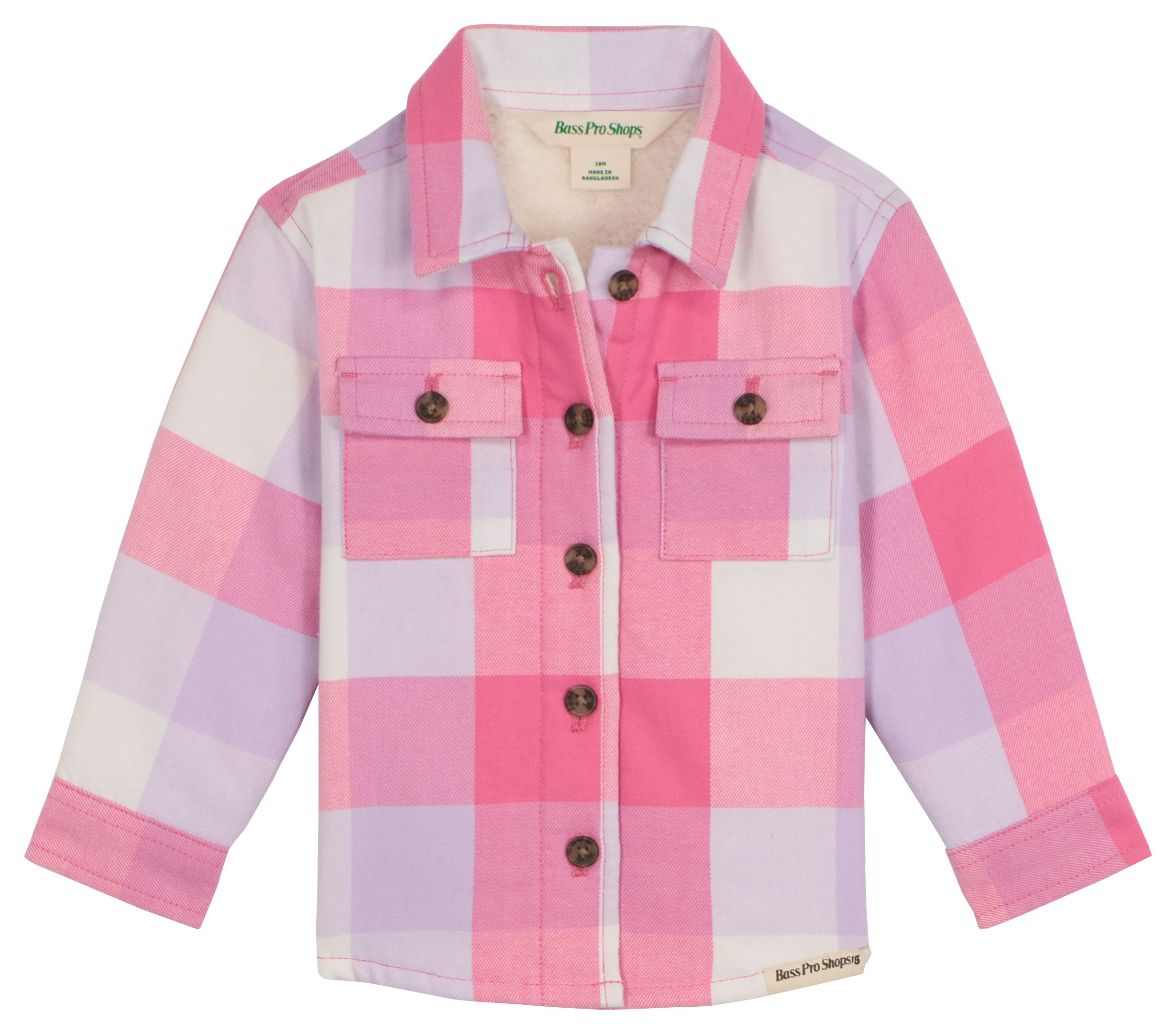 Image of Bass Pro Shops Sherpa-Lined Flannel Long-Sleeve Button-Down Shirt for Babies - Pink/Purple