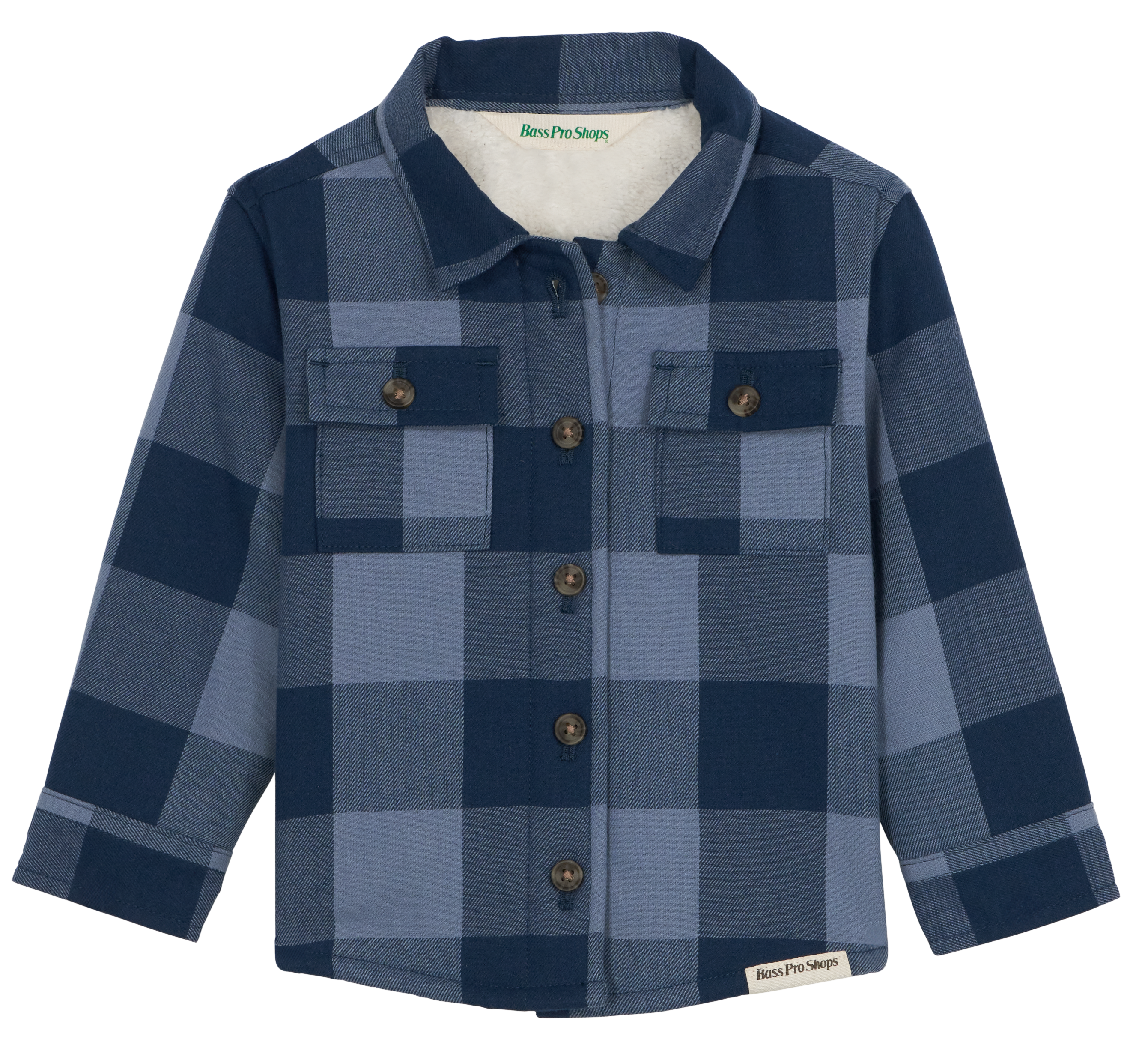 Image of Bass Pro Shops Sherpa-Lined Flannel Long-Sleeve Button-Down Shirt for Babies - Navy/Vintage
