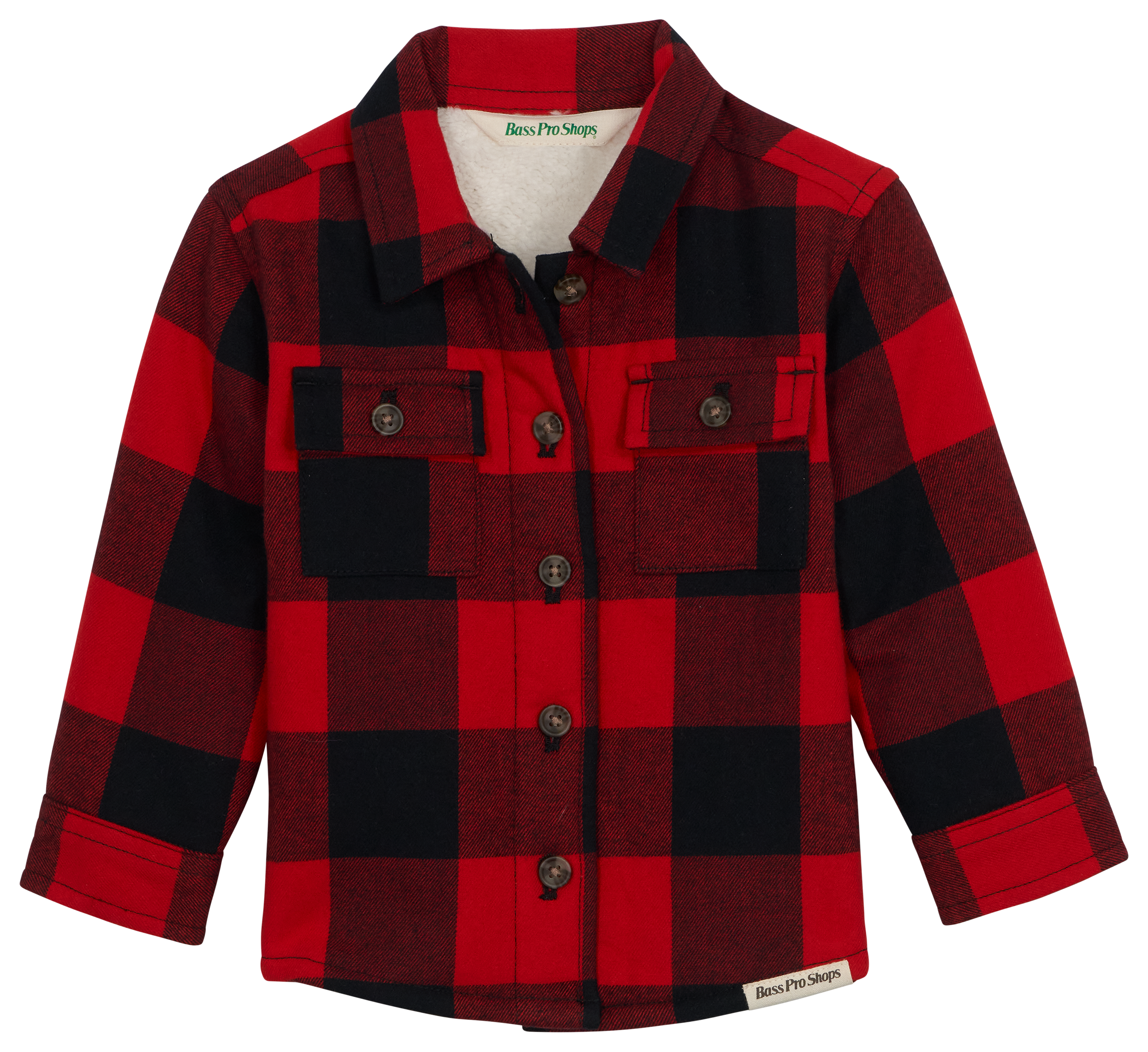 Image of Bass Pro Shops Sherpa-Lined Flannel Long-Sleeve Button-Down Shirt for Babies - Red/Black - 12 Months
