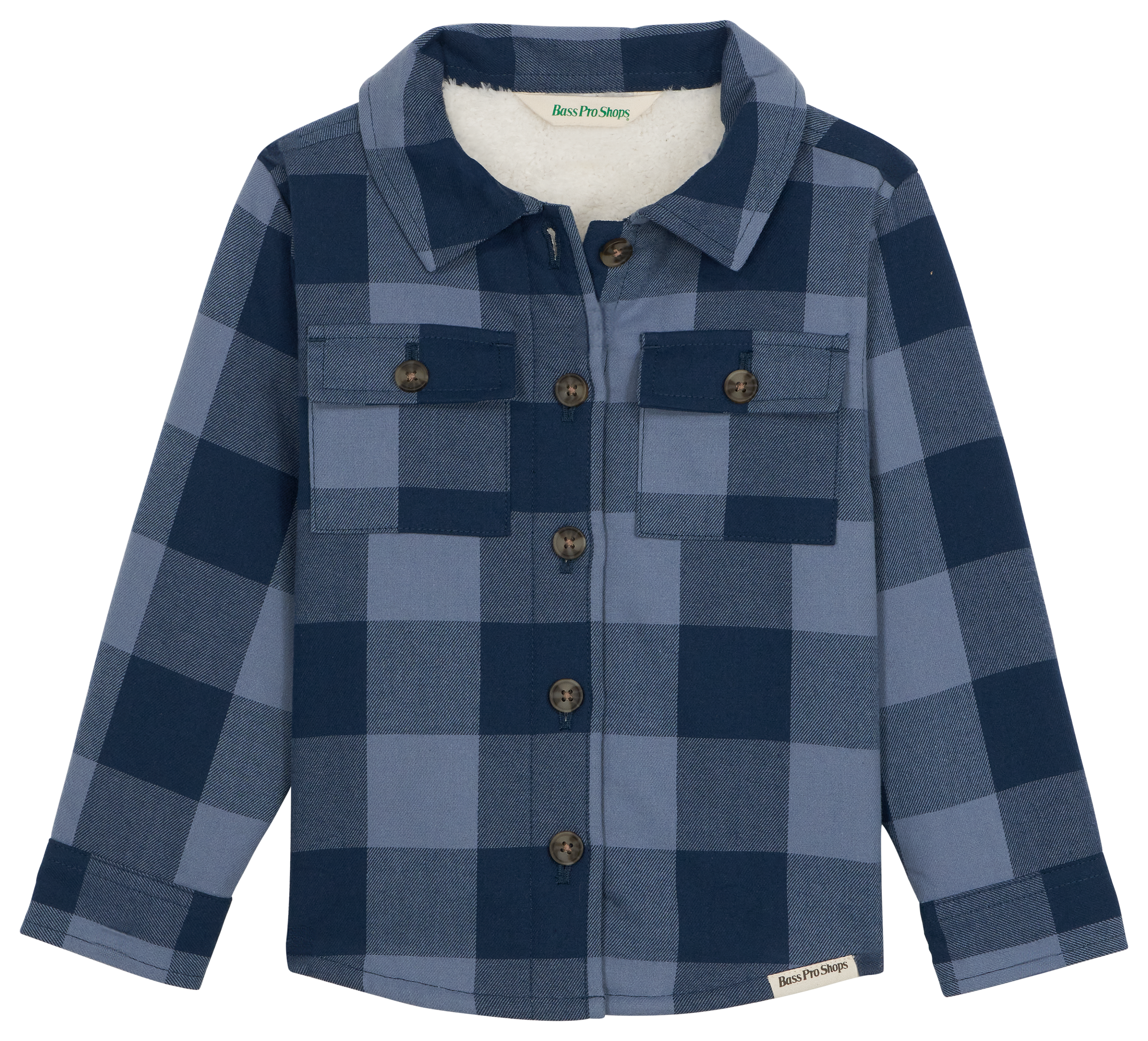 Image of Bass Pro Shops Sherpa-Lined Flannel Long-Sleeve Shirt for Toddlers - Navy/Vintage