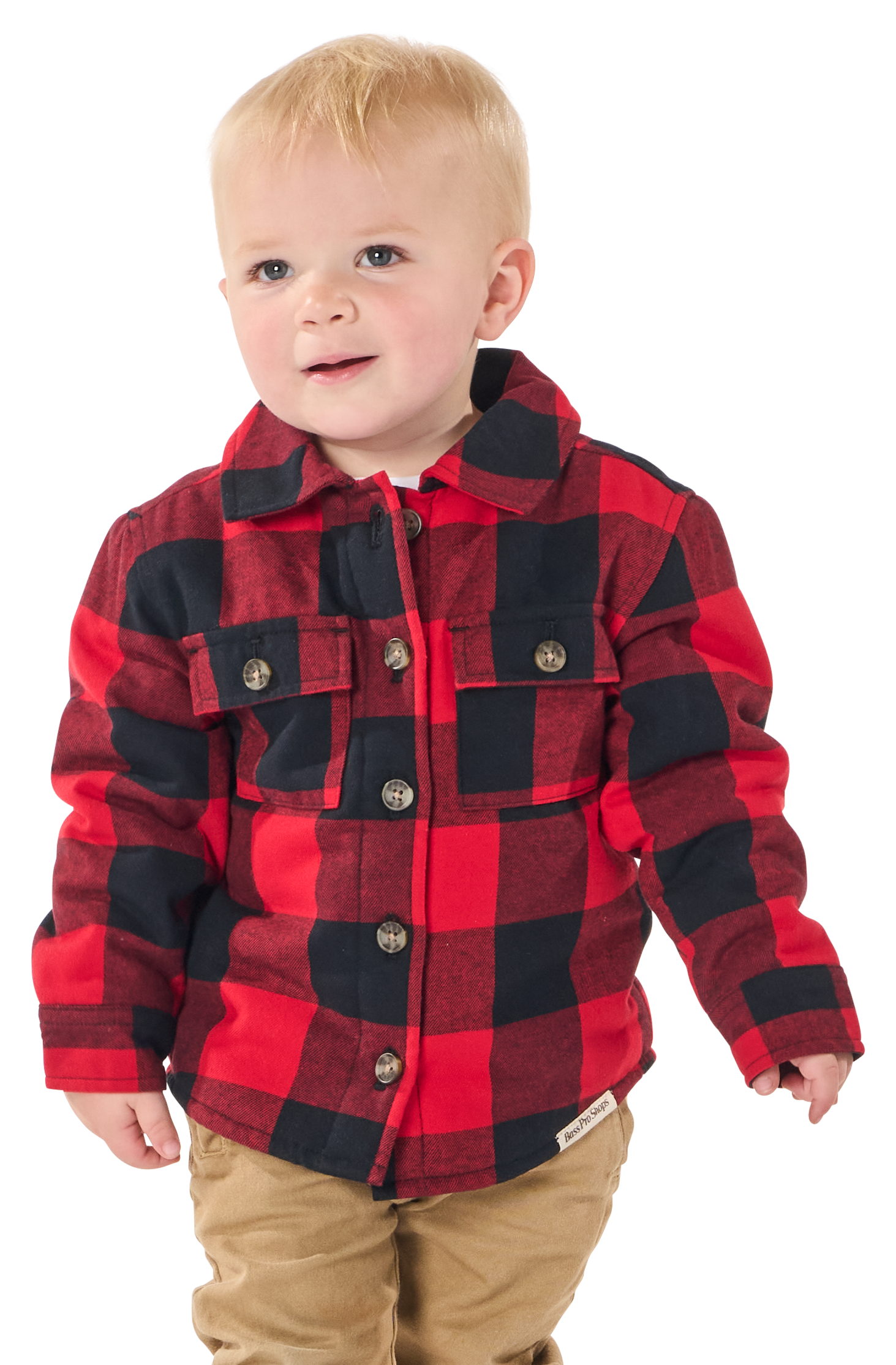 Image of Bass Pro Shops Sherpa-Lined Flannel Long-Sleeve Shirt for Toddlers - Red/Black - 2T