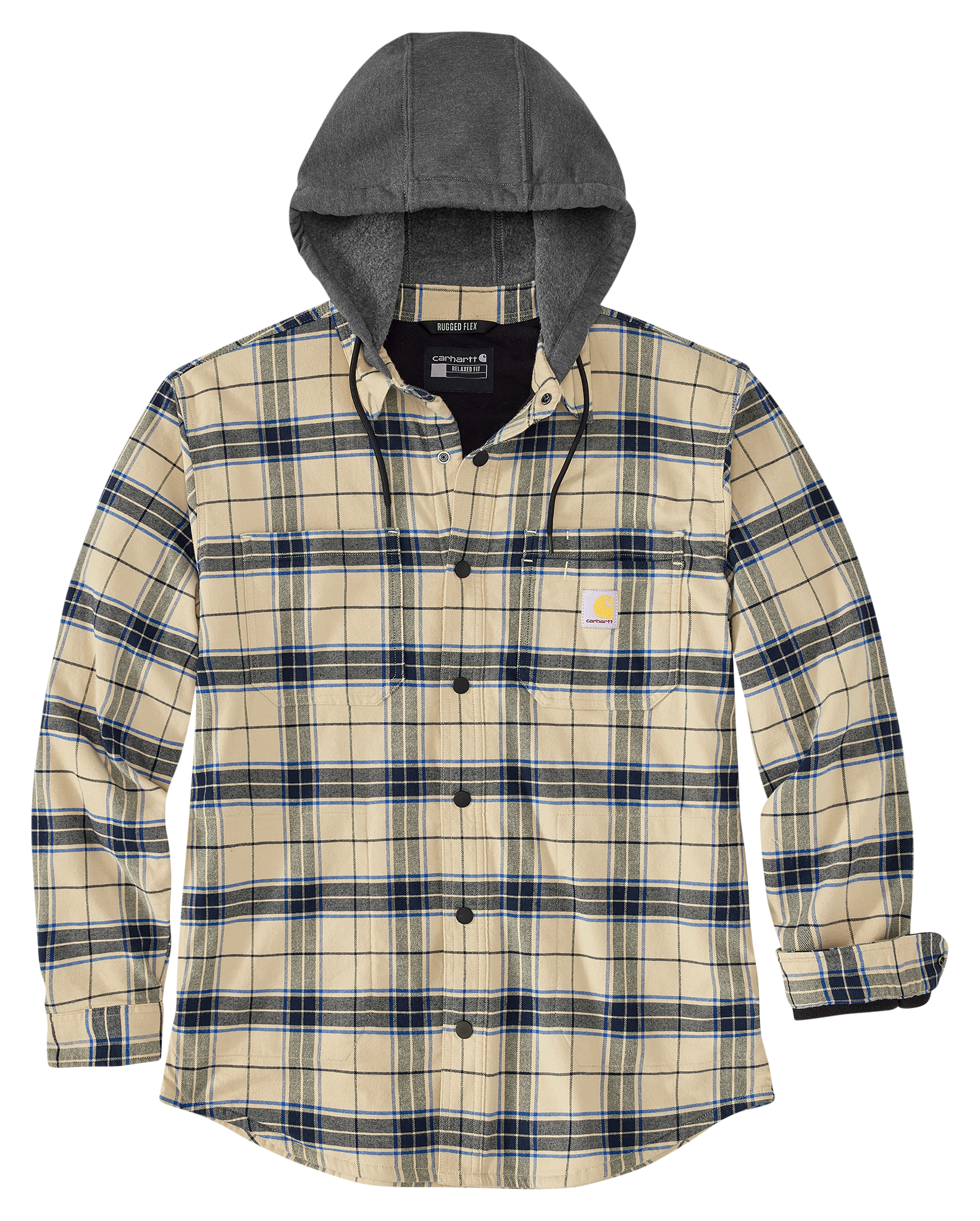 Image of Carhartt RF Relaxed Fit Flannel Lined Hooded Shirt Jacket for Men - Oat Milk - L