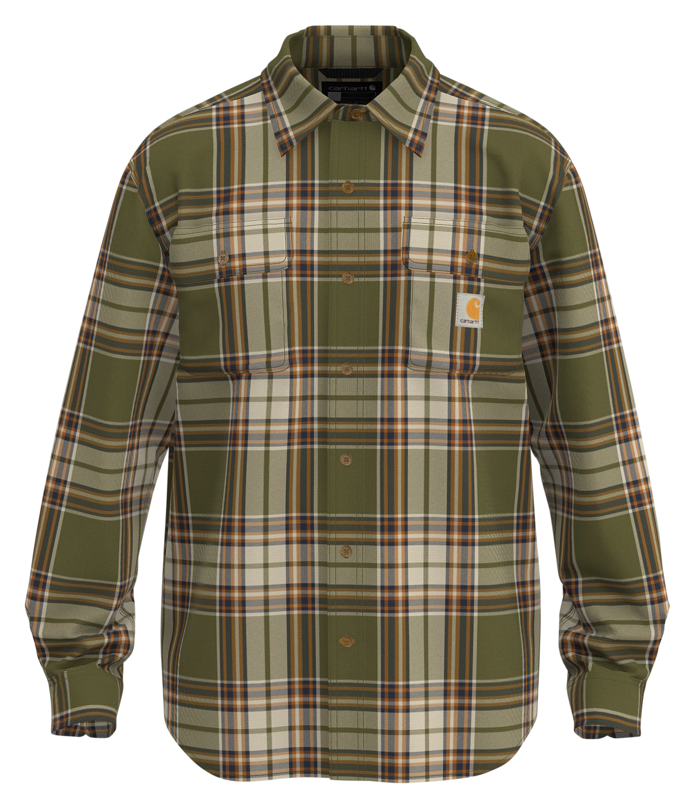 Image of Carhartt Loose-Fit Heavyweight Long-Sleeve Flannel Shirt for Men - Dark Green
