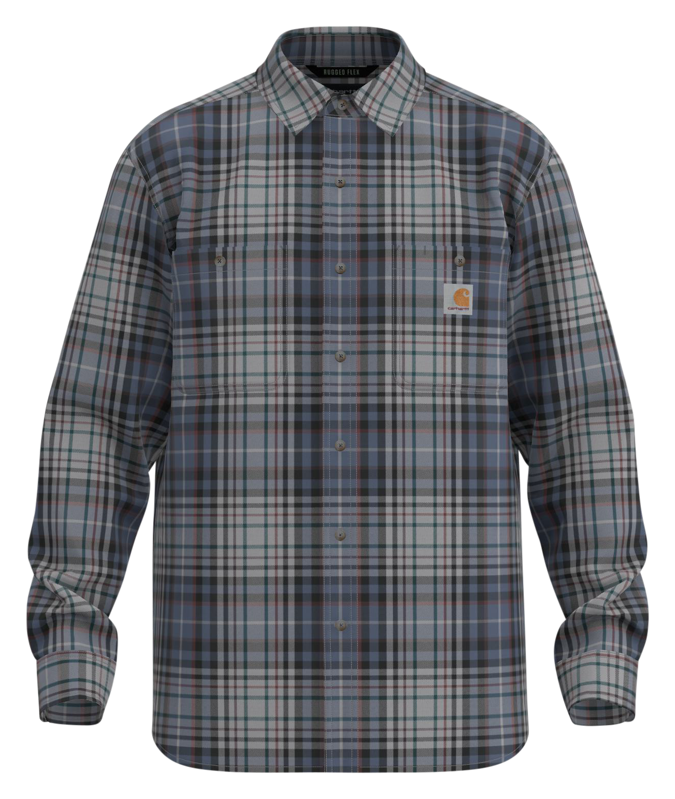Image of Carhartt Rugged Flex Relaxed-Fit Lightweight Long-Sleeve Plaid Shirt - Faded Navy