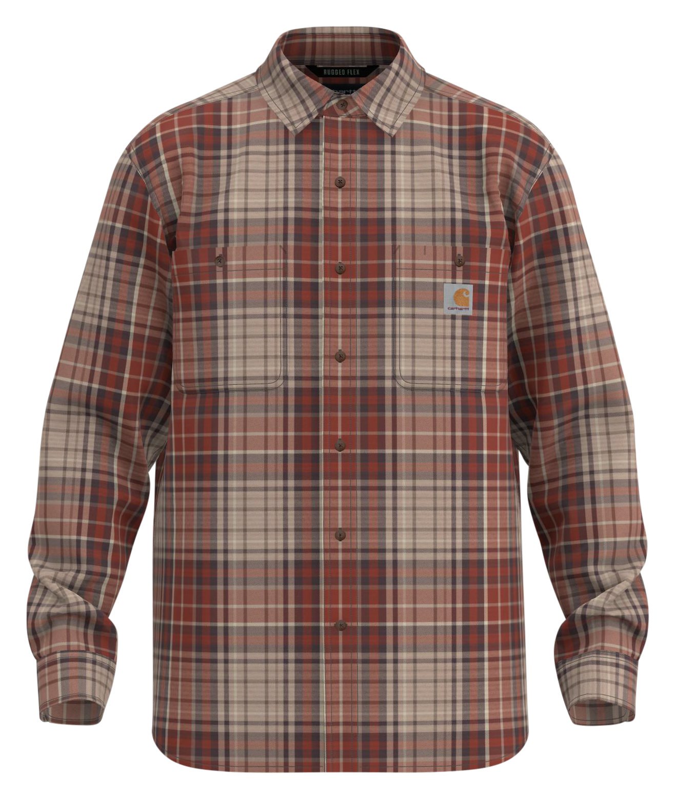 Image of Carhartt Rugged Flex Relaxed-Fit Lightweight Long-Sleeve Plaid Shirt - Spice Red