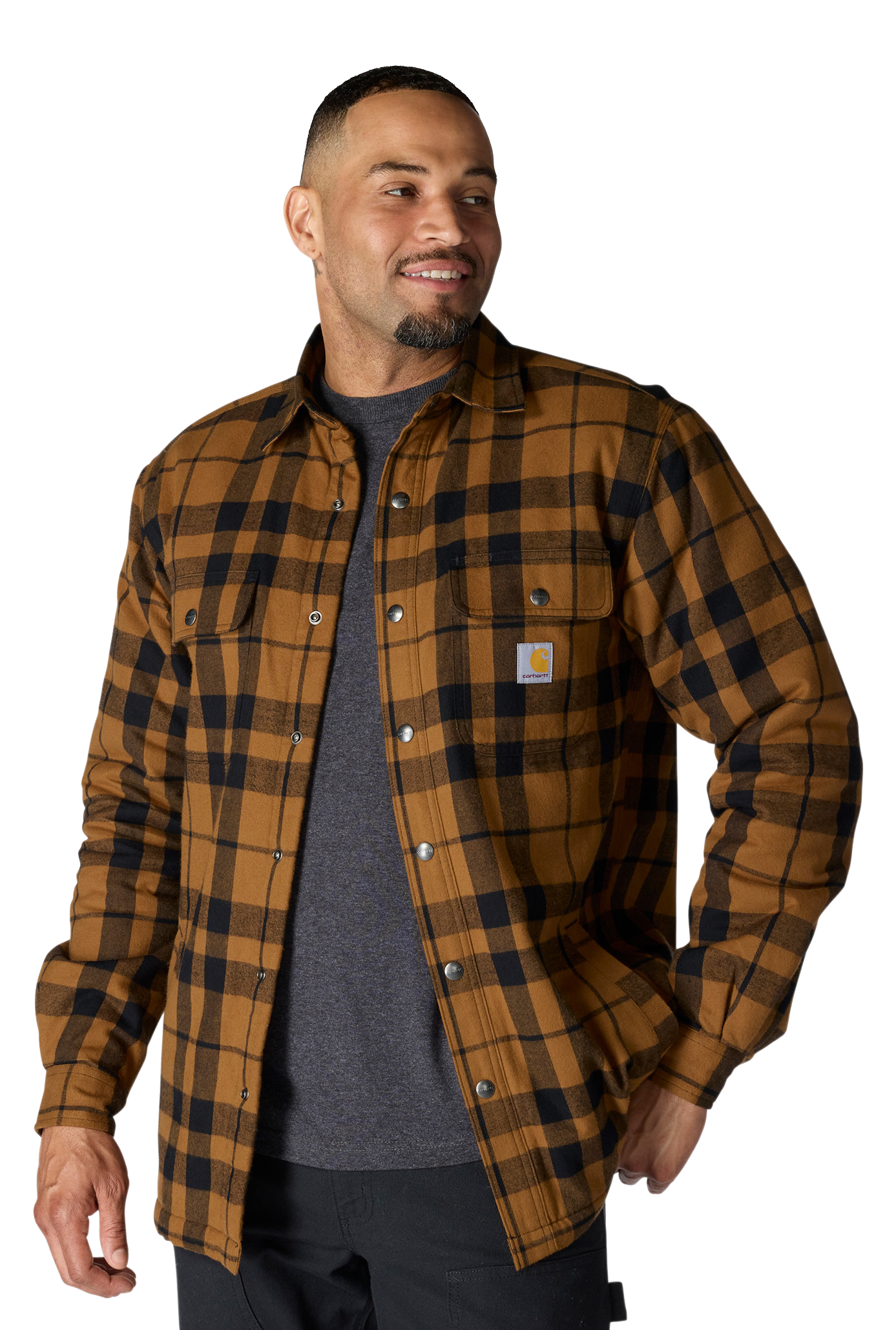 Image of Carhartt Relaxed-Fit Flannel Sherpa-Lined Shirt Jac - Carhartt Brown