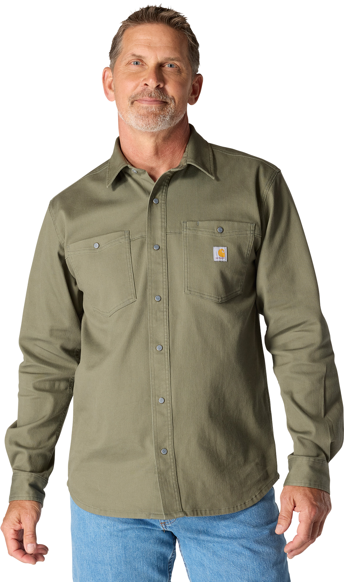 Image of Carhartt Montana Relaxed-Fit Corduroy Long-Sleeve Shirt - Dusty Olive
