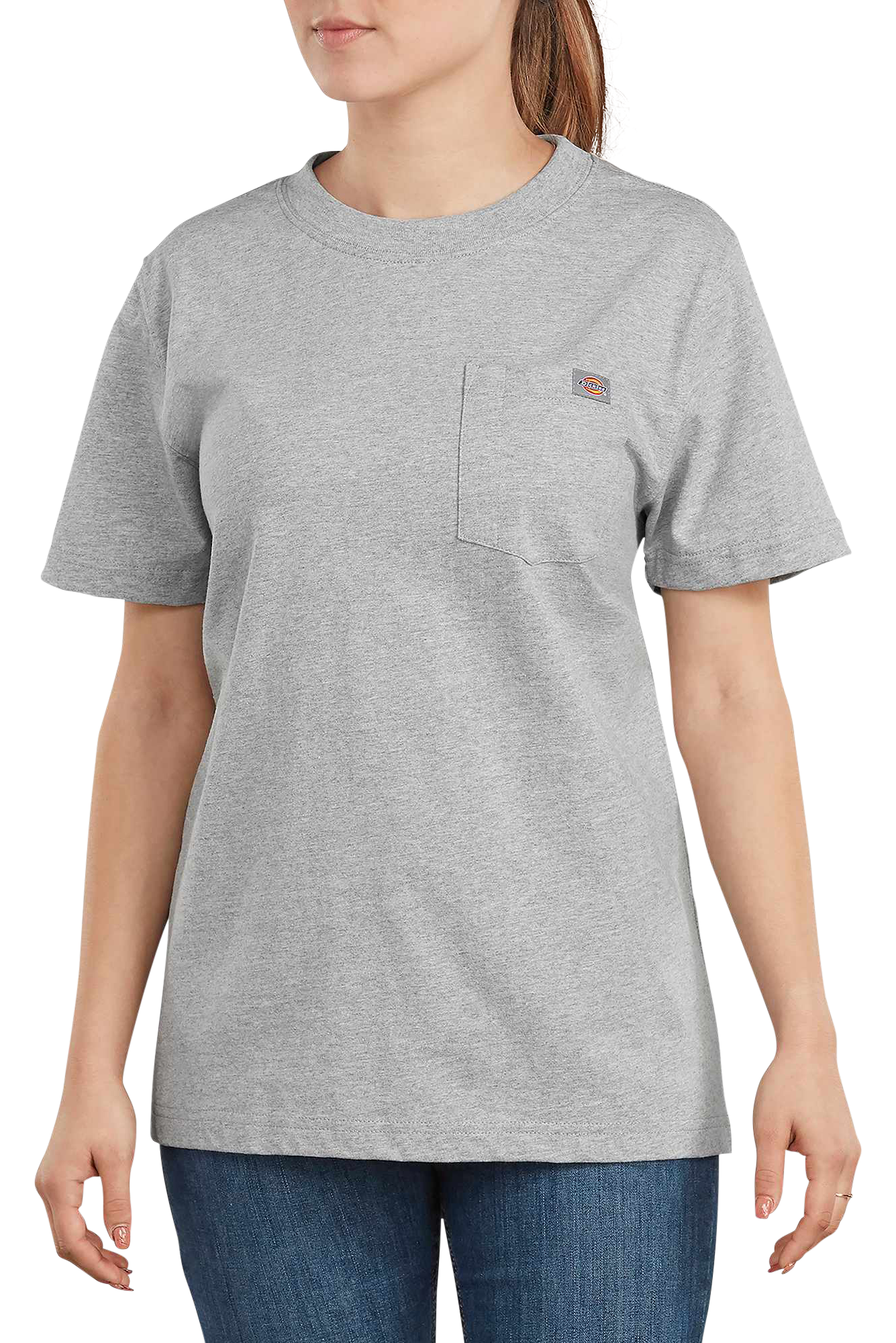 Image of Dickies Heavyweight Logo Pocket Short-Sleeve T-Shirt for Ladies - Heather Gray
