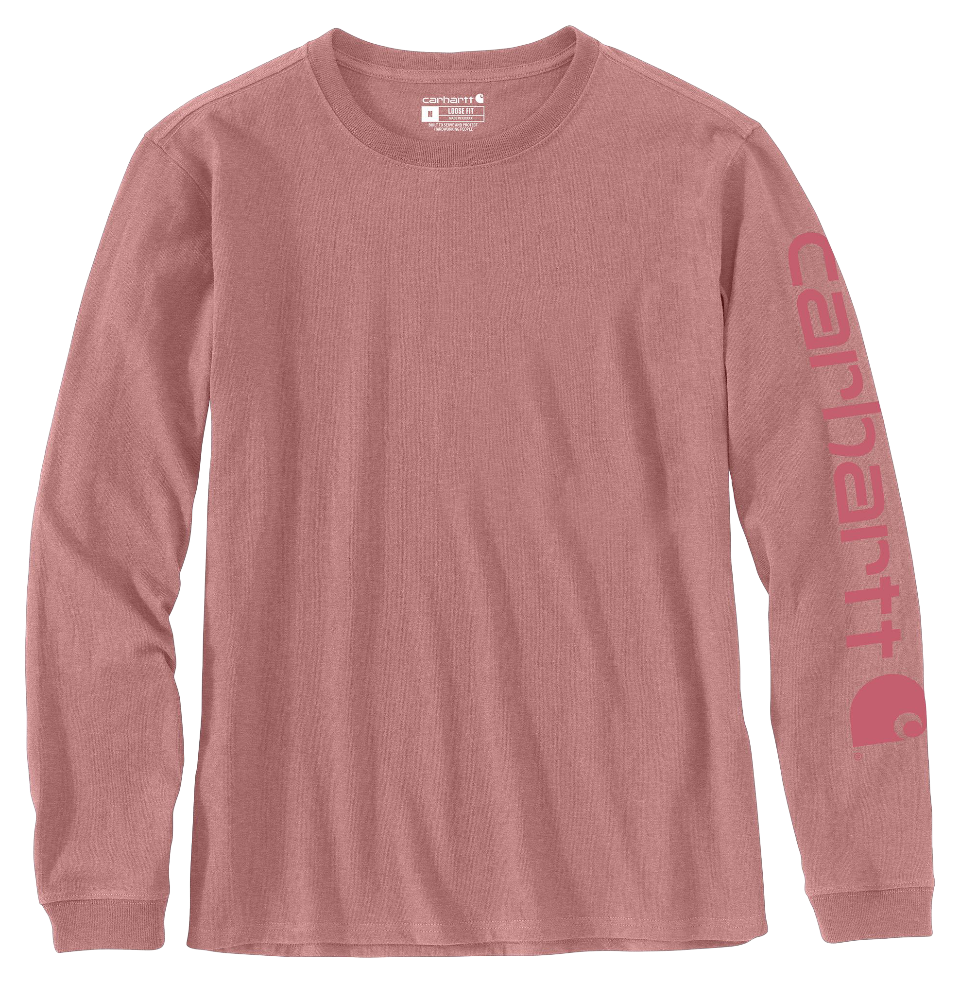 Image of Carhartt Logo Sleeve Graphic Heavyweight Long-Sleeve T-Shirt for Ladies - Rose Tint Heather