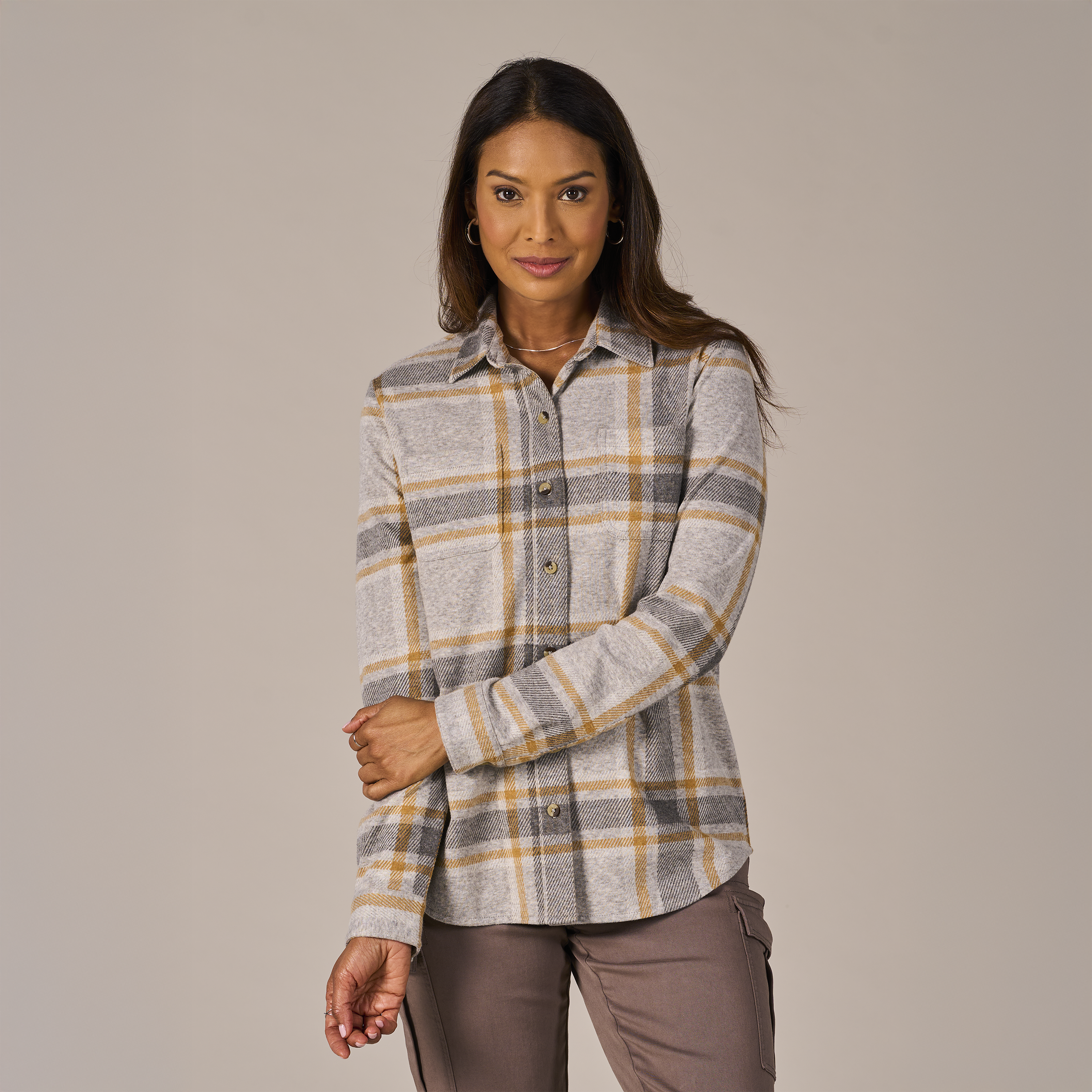 Image of Natural Reflections River Basin Sweater-Knit Long-Sleeve Shirt - Heather Gray Plaid