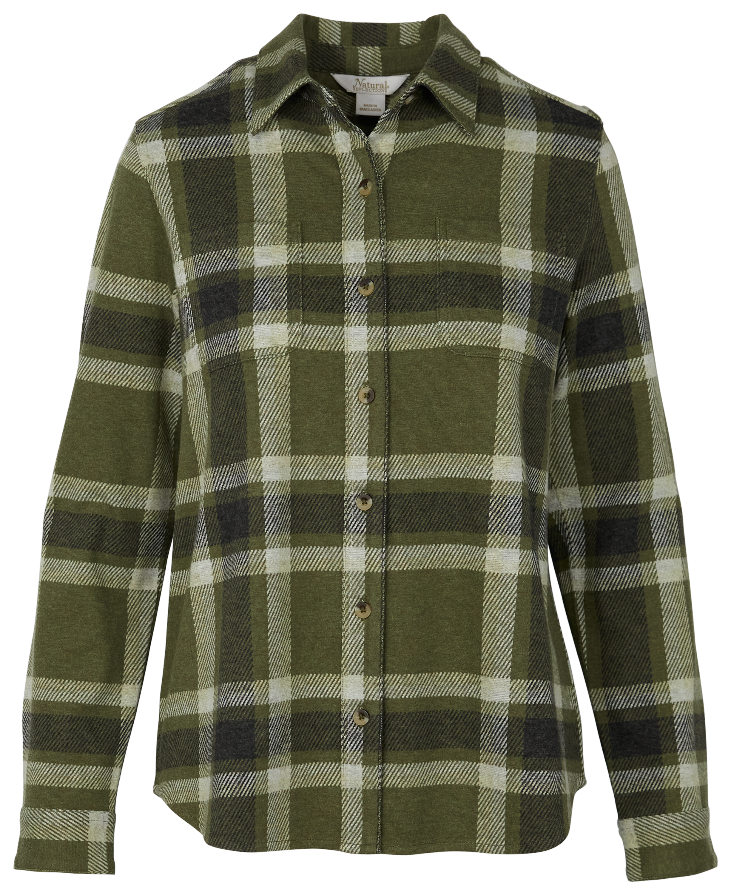 Image of Natural Reflections River Basin Sweater-Knit Long-Sleeve Shirt - Olive Plaid - XL