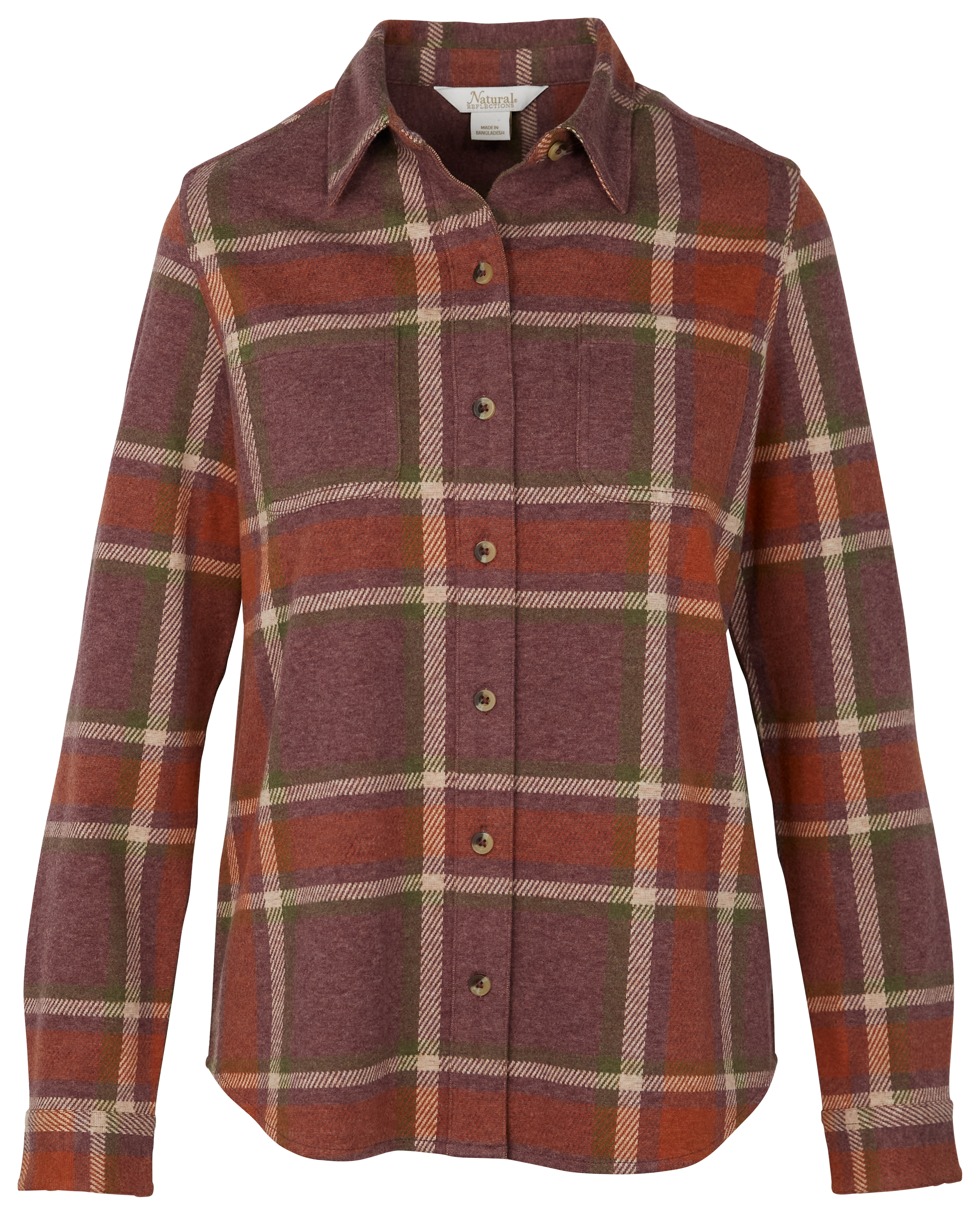 Image of Natural Reflections River Basin Sweater-Knit Long-Sleeve Shirt - Plum Perfect Plaid
