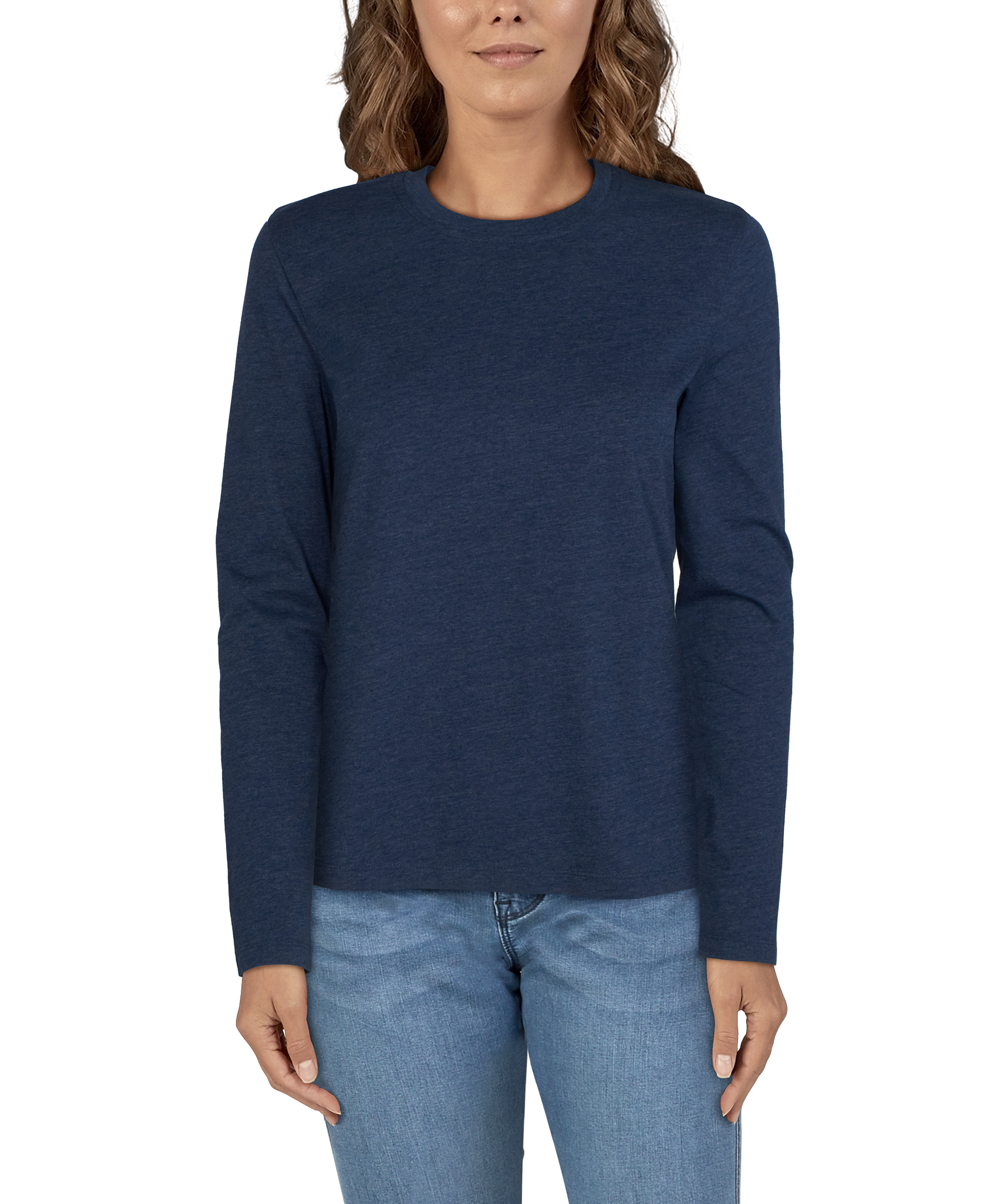 Image of Natural Reflections Everyday Crew-Neck Long-Sleeve T-Shirt for Ladies - Dress Blue - 2X