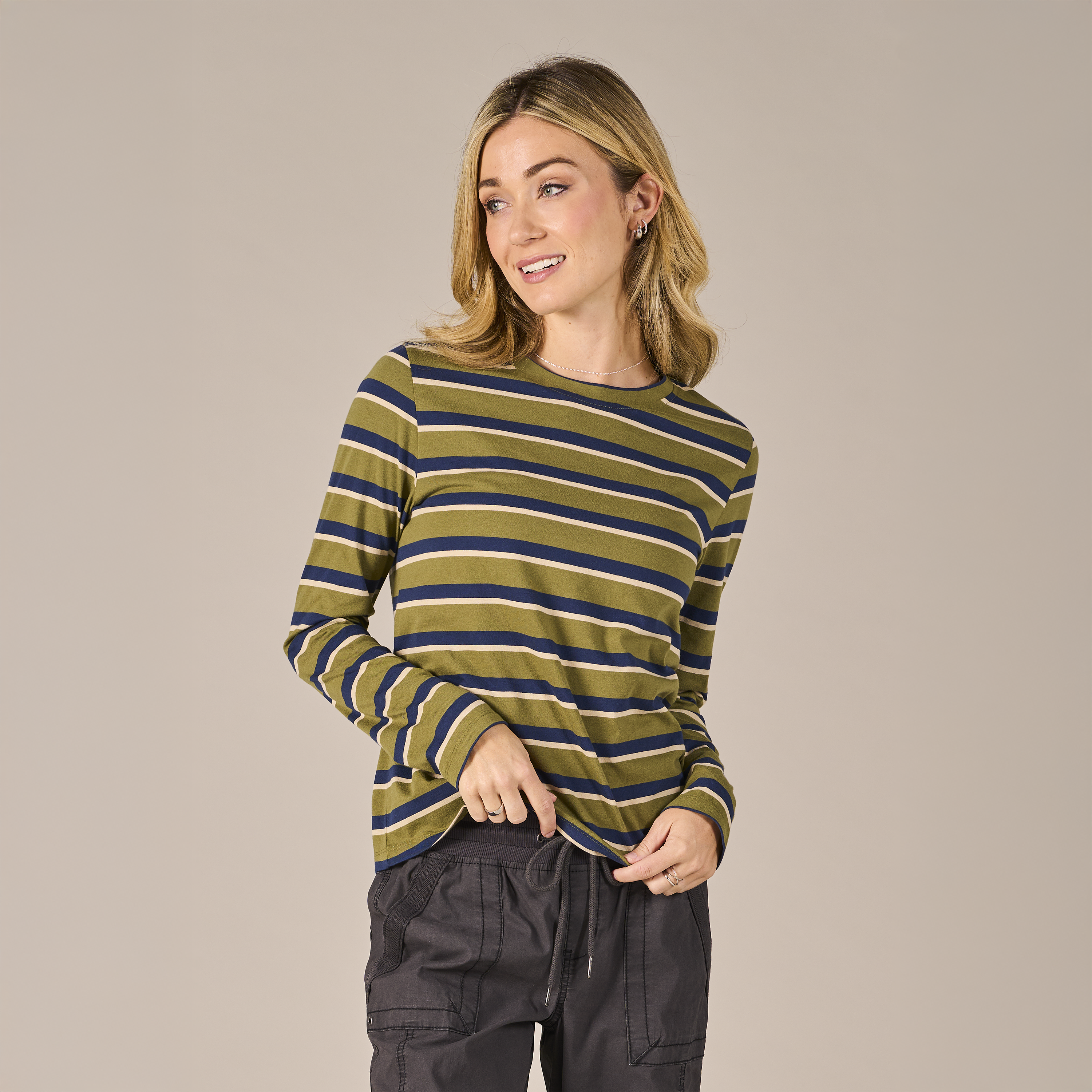 Image of Natural Reflections Everyday Crew-Neck Long-Sleeve T-Shirt - Capulet Olive Stripe