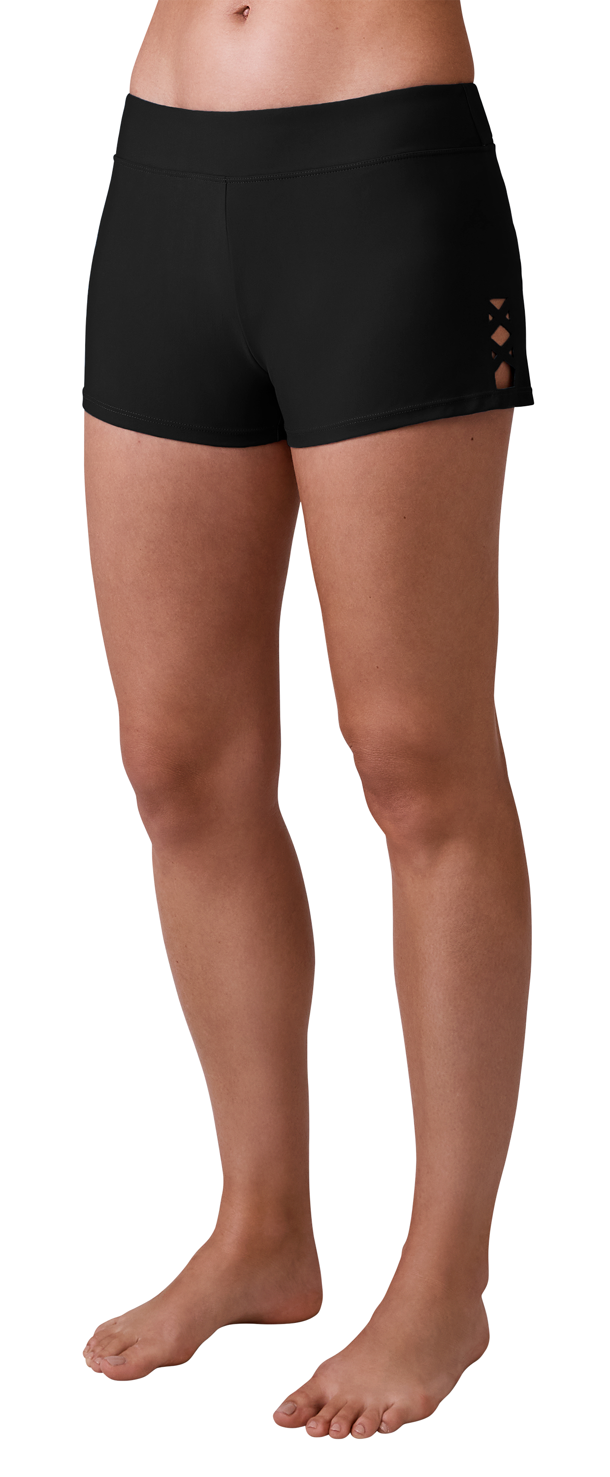 Image of Free Country Laser-Cut Swim Boy Shorts for Ladies - Black - XL