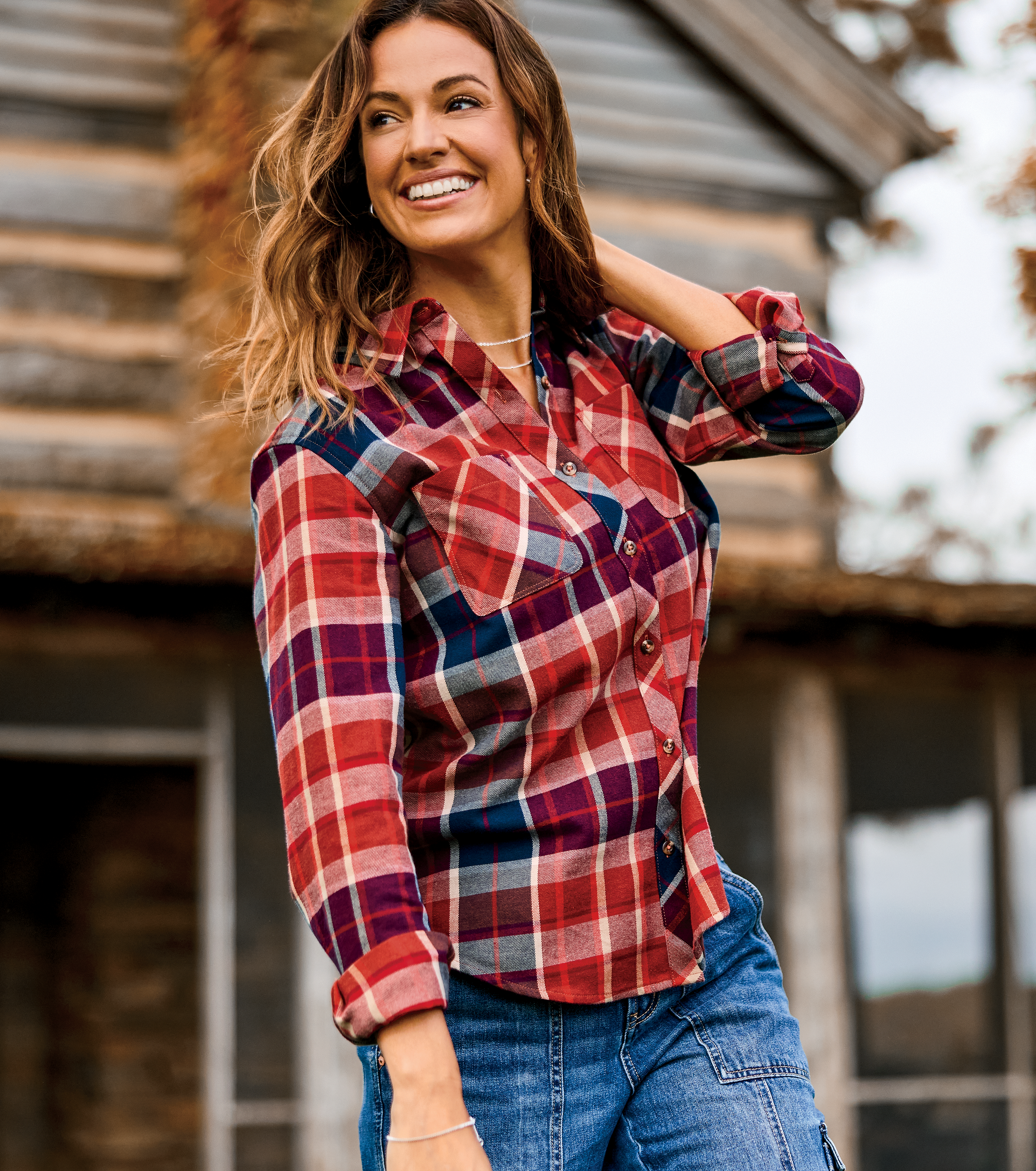 Image of Natural Reflections Cane Creek Flannel Long-Sleeve Shirt - Baked Red Plaid
