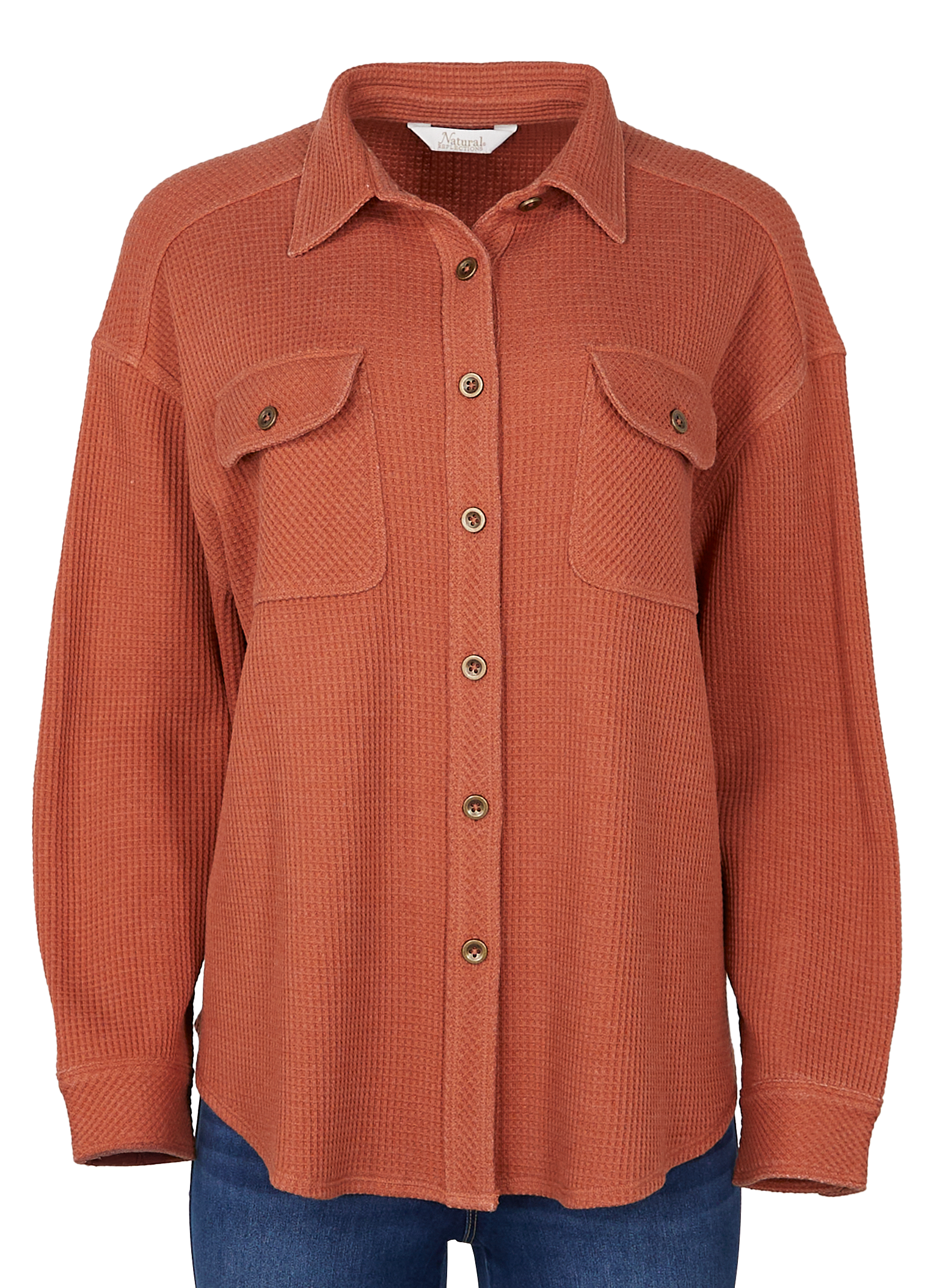 Image of Natural Reflections Timberline Waffle Long-Sleeve Shirt Jacket - Baked Clay - XXL