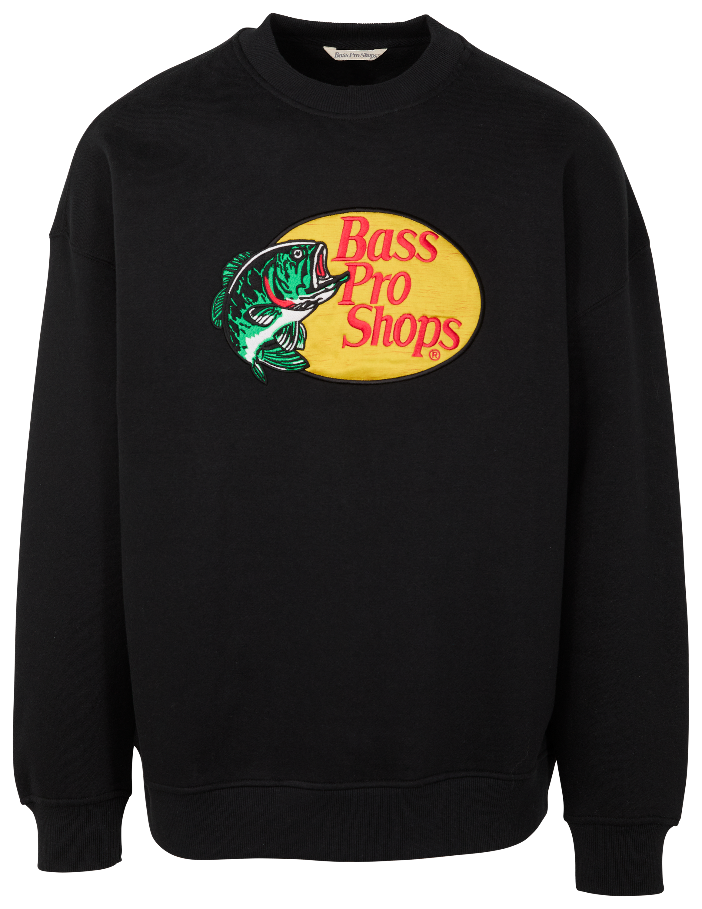 Image of Bass Pro Shops Woodcut Crew-Neck Long-Sleeve Sweatshirt for Men - Black - S