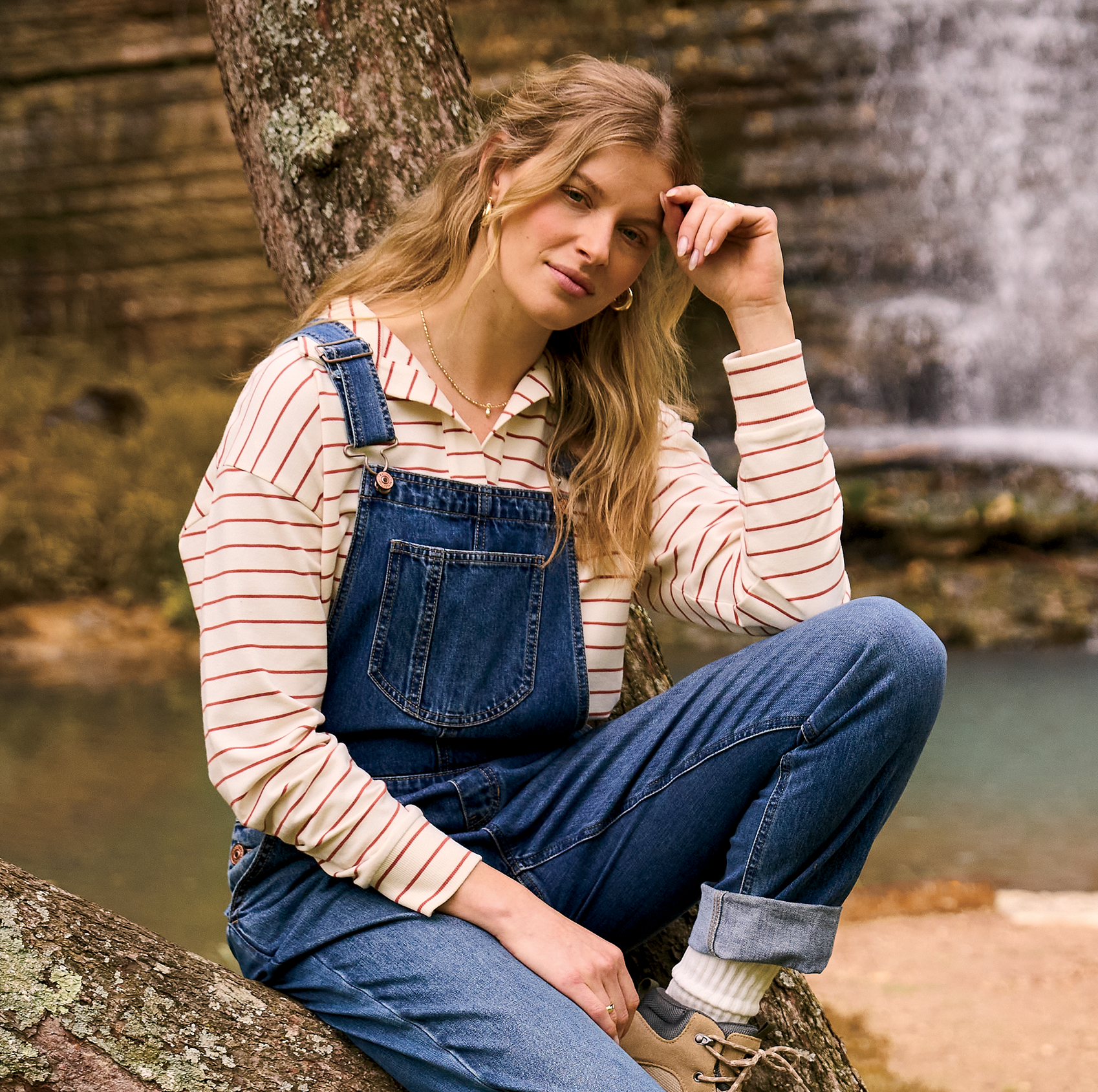 Image of Natural Reflections Sierra Long-Sleeve Polo Shirt - Egret Stripe