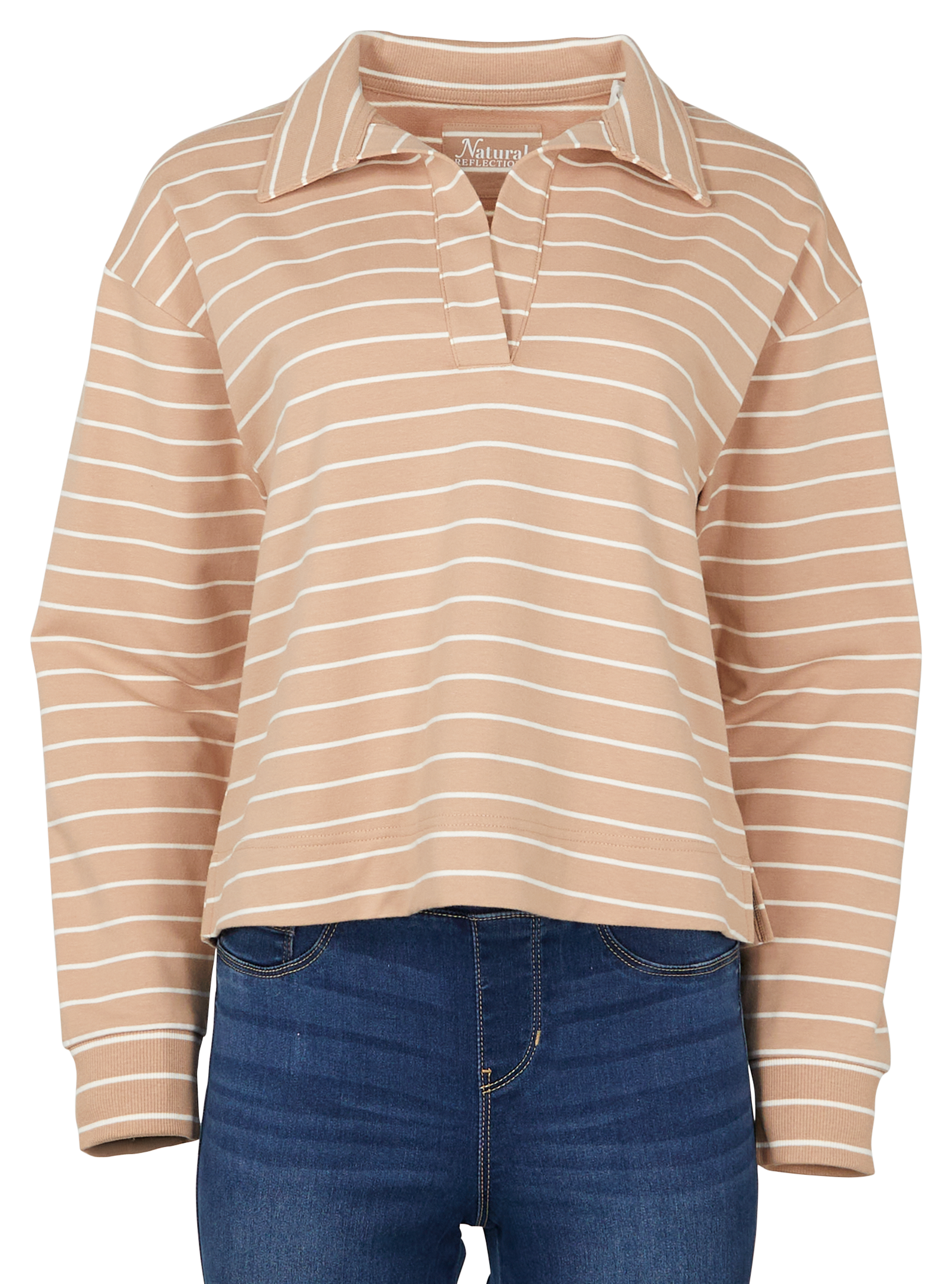 Image of Natural Reflections Sierra Long-Sleeve Polo Shirt - Warm Taupe Stripe